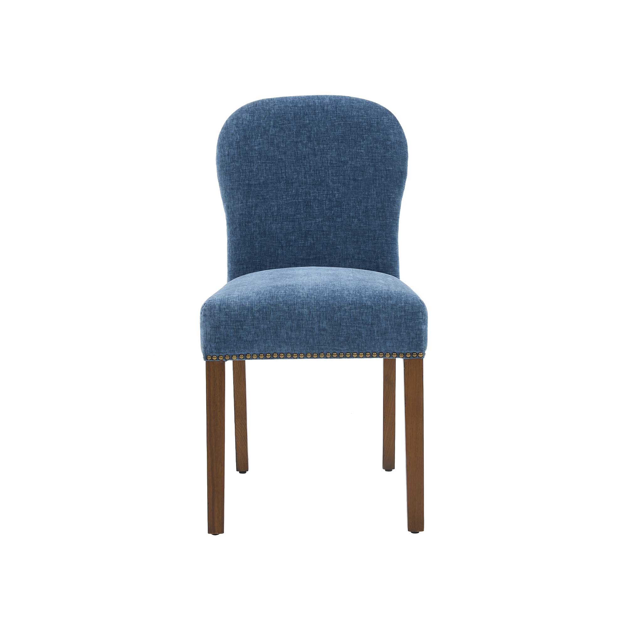 Gable Dining Chair - Chenille Fabric Blue and Dark Leg