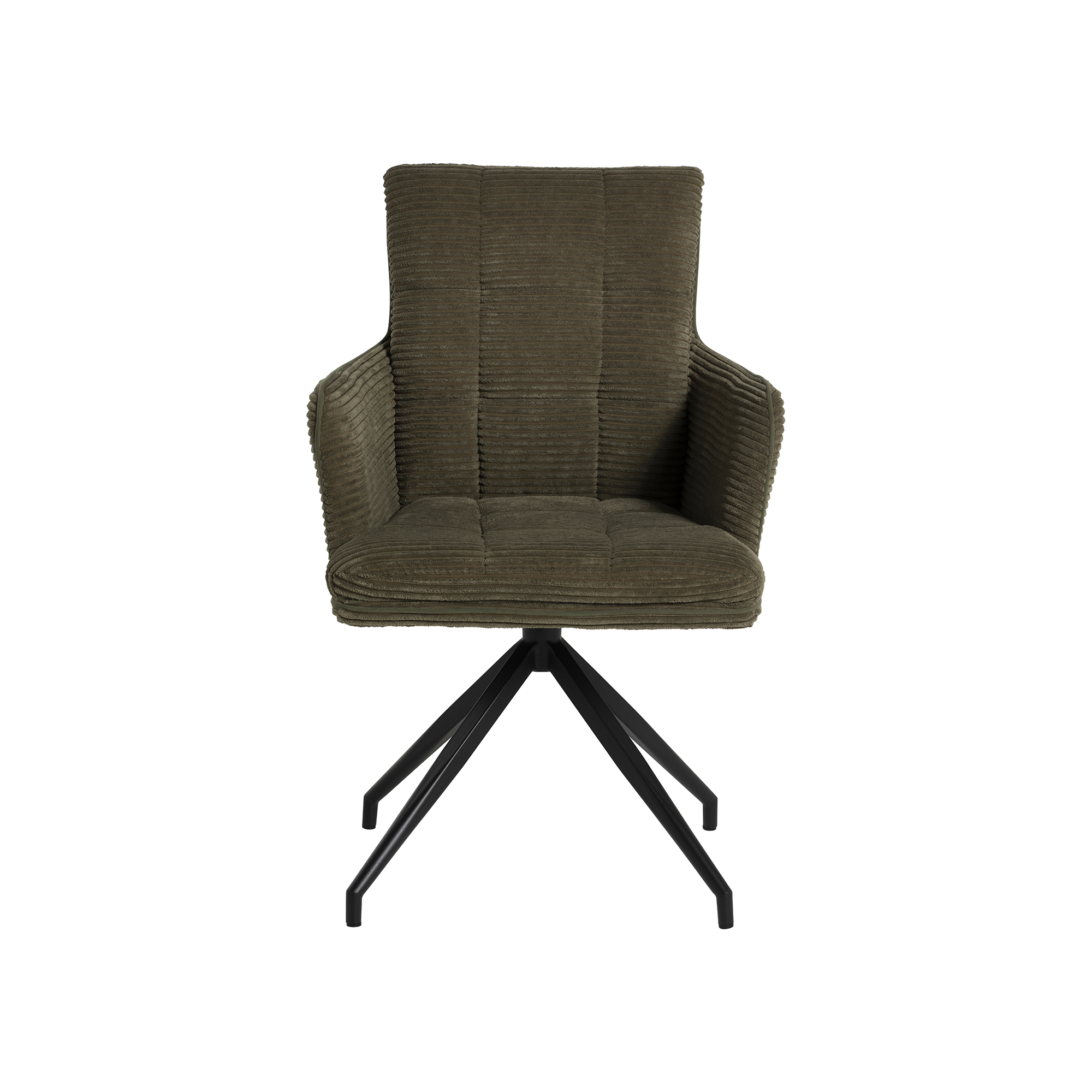 Odine Swivel Dining Chair - In Green Fabric with Black Legs