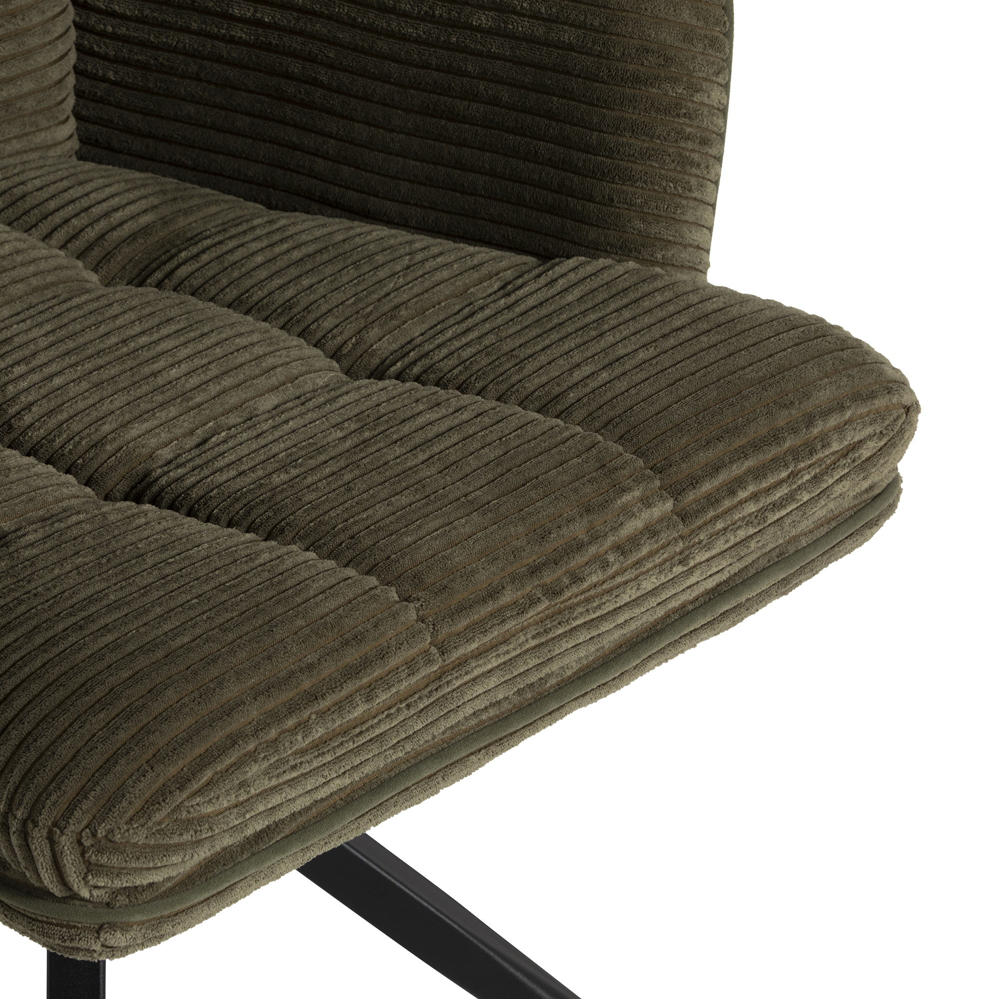 Odine Swivel Dining Chair - In Green Fabric with Black Legs