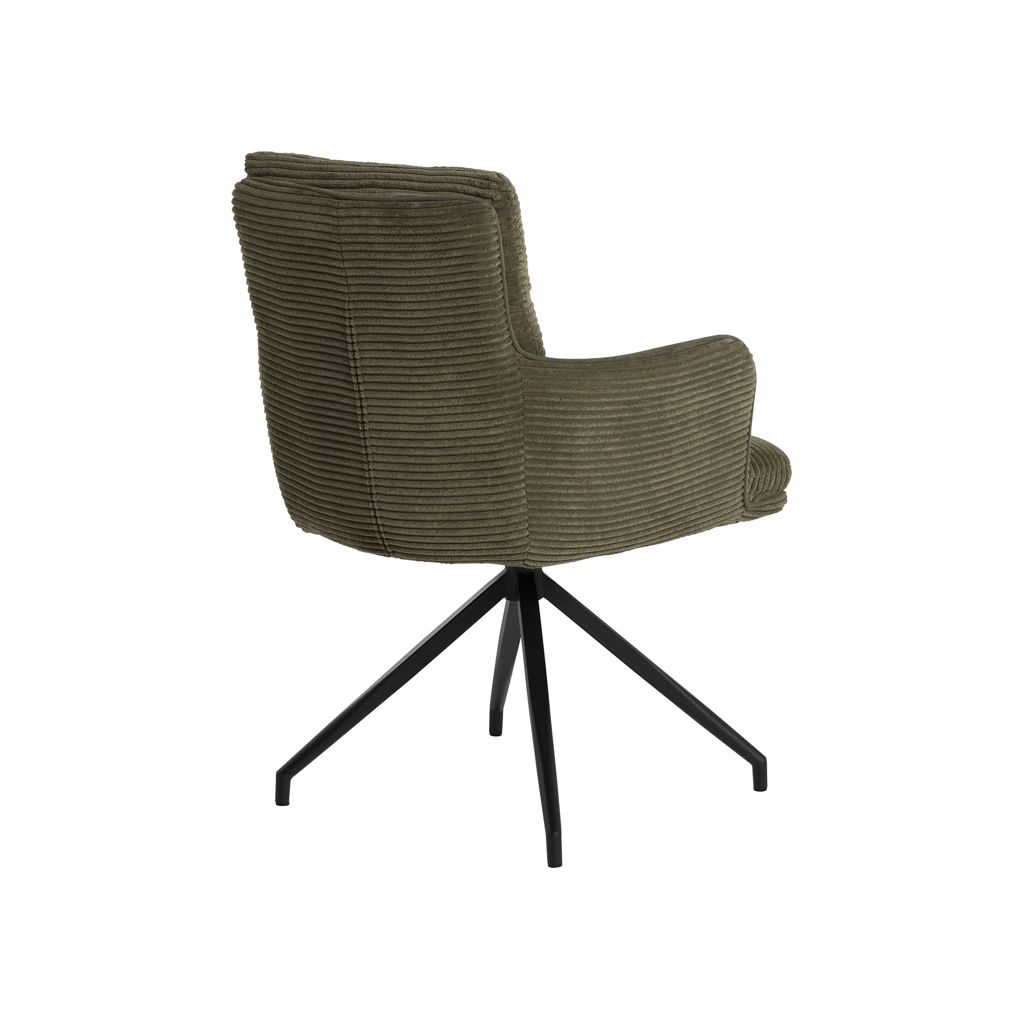 Odine Swivel Dining Chair - In Green Fabric with Black Legs