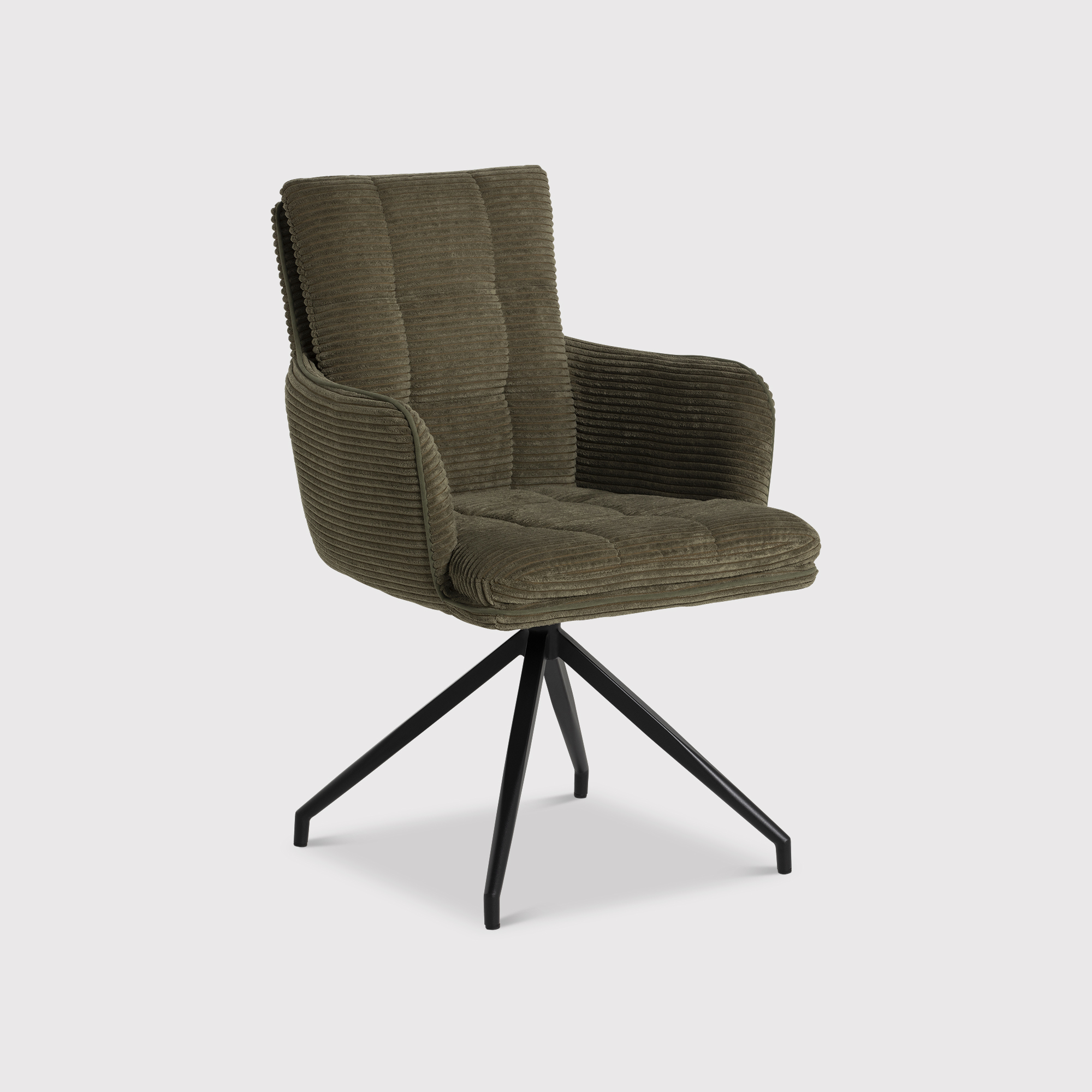Odine Swivel Dining Chair - In Green Fabric with Black Legs
