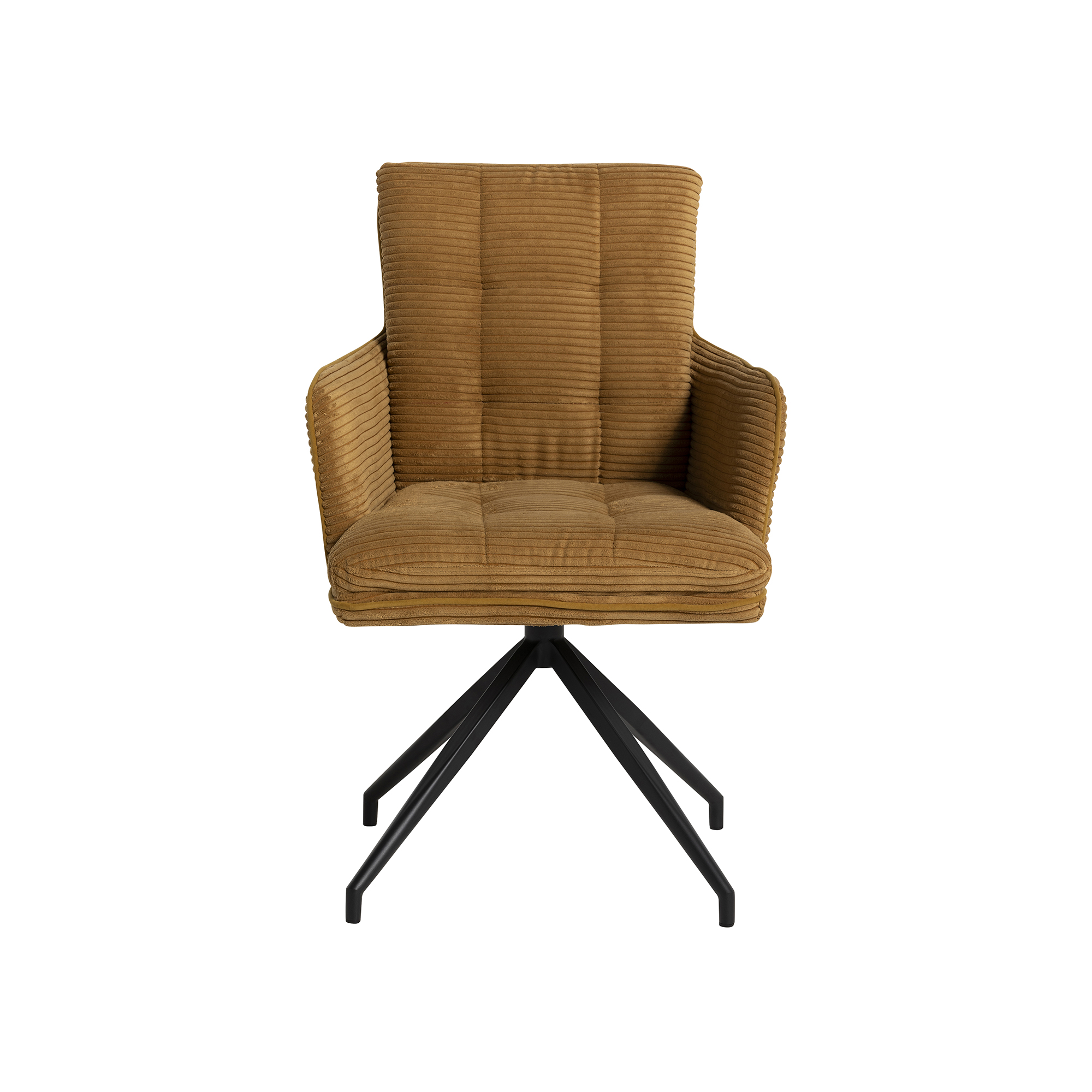 Odine Mustard Yellow Velvet Swivel Dining Chair with High Arms, Black Legs