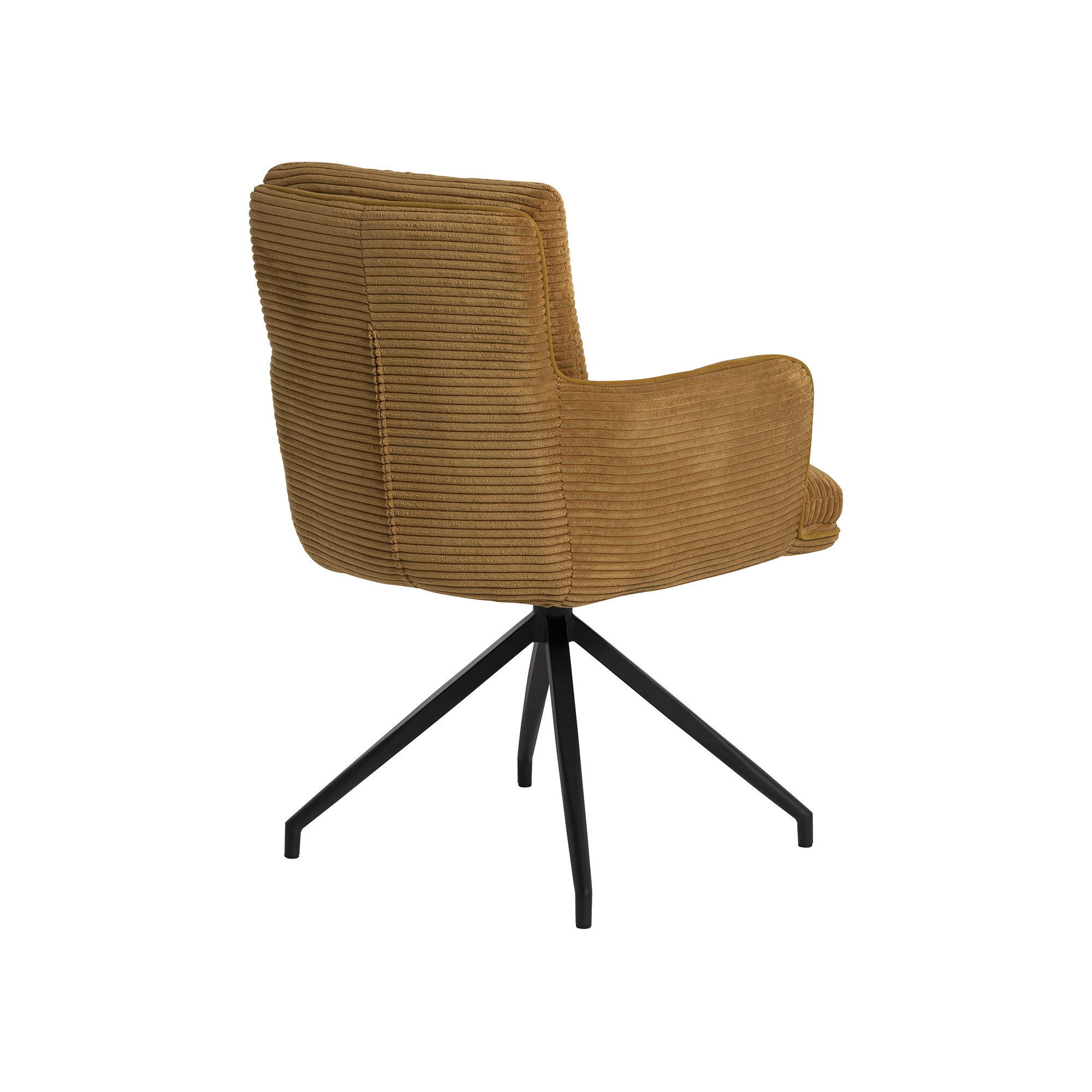 Odine Mustard Yellow Velvet Swivel Dining Chair with High Arms, Black Legs