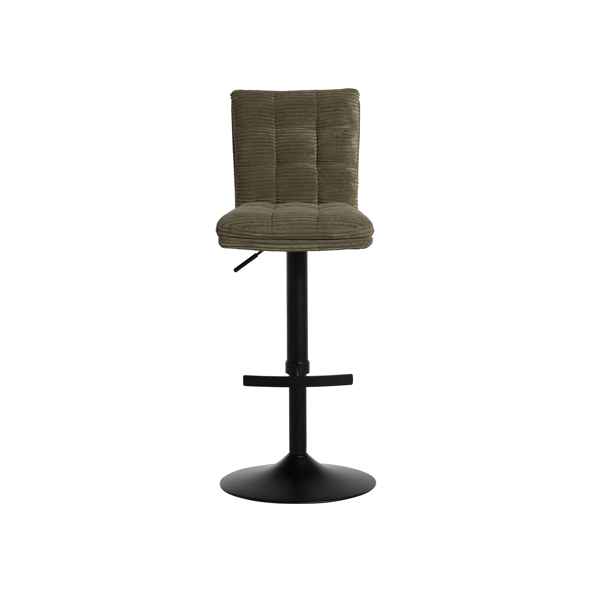 Odine Corduroy Swivel Bar Stool, Fabric Green, Piping Green, Frame In Black