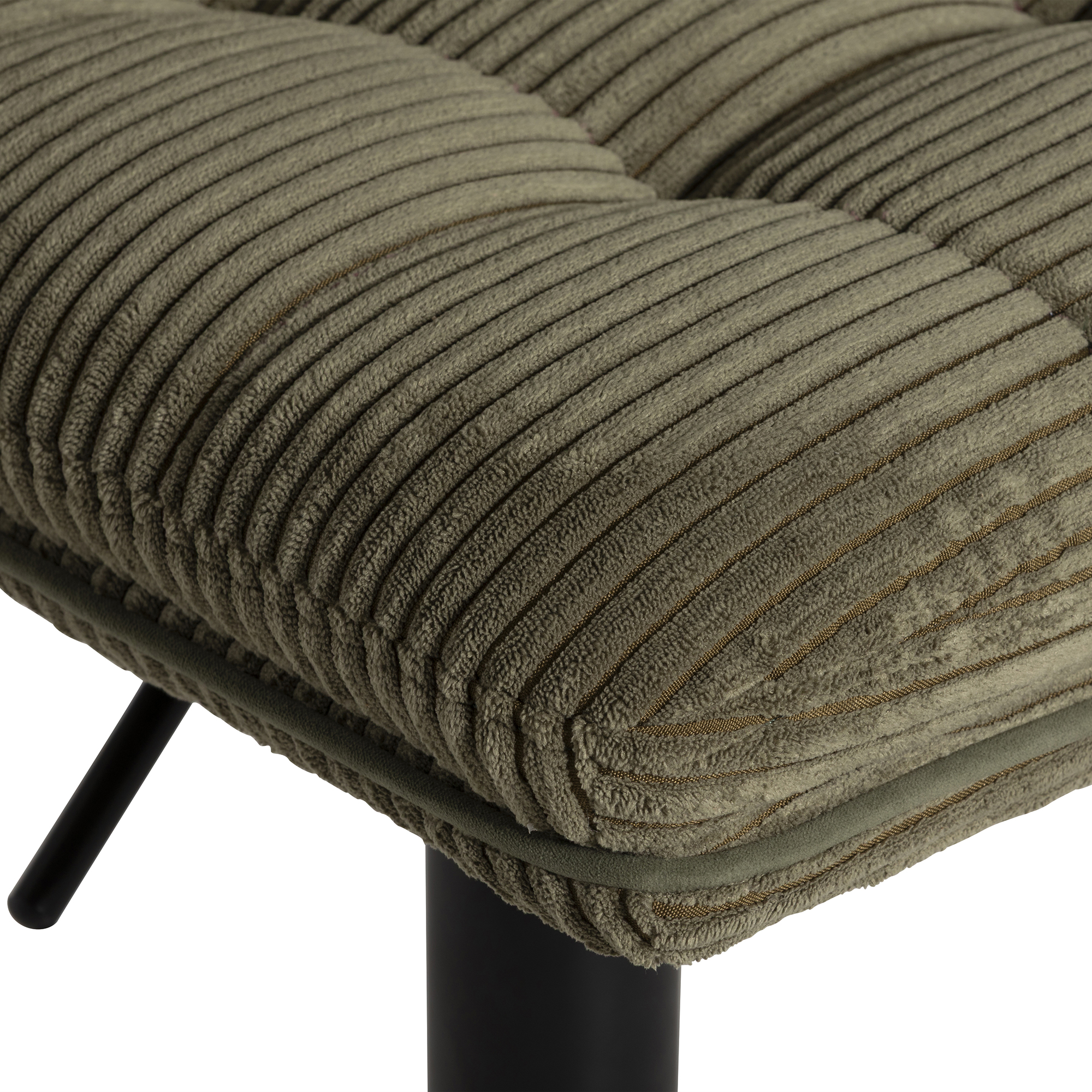 Odine Corduroy Swivel Bar Stool, Fabric Green, Piping Green, Frame In Black