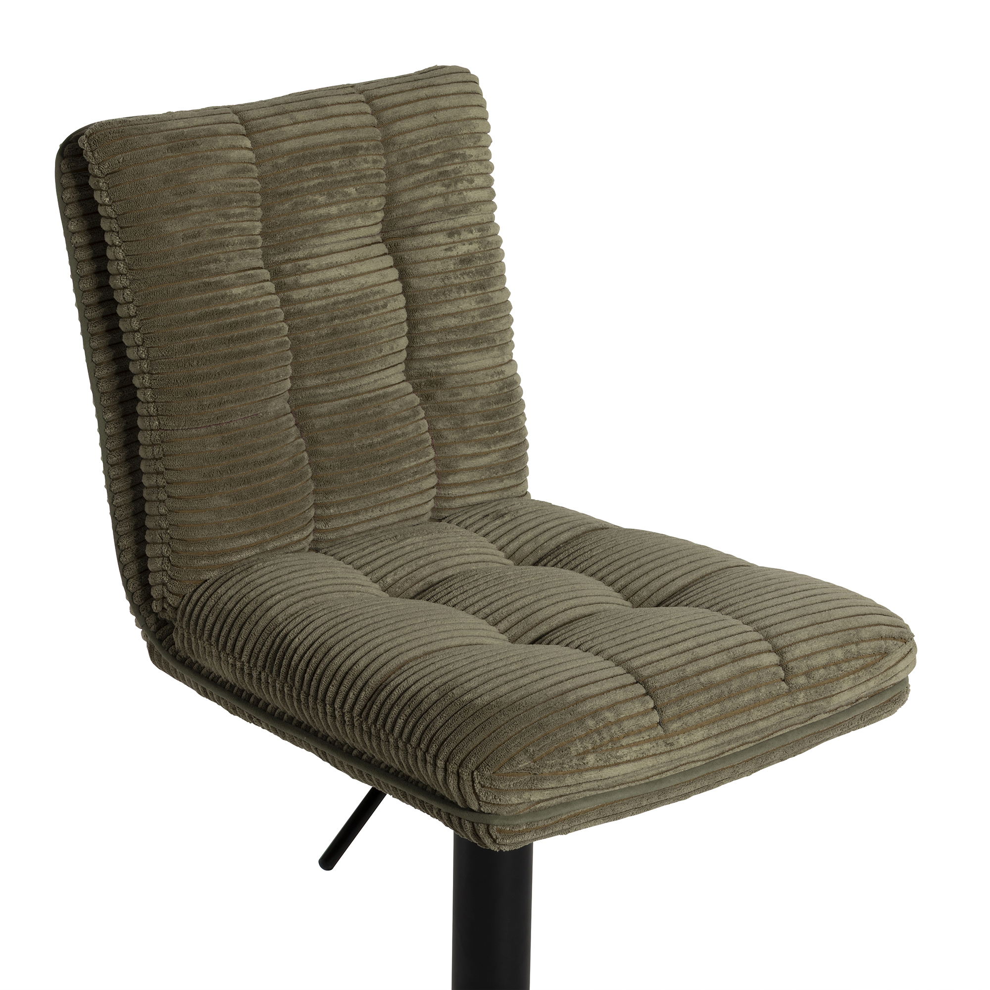 Odine Corduroy Swivel Bar Stool, Fabric Green, Piping Green, Frame In Black