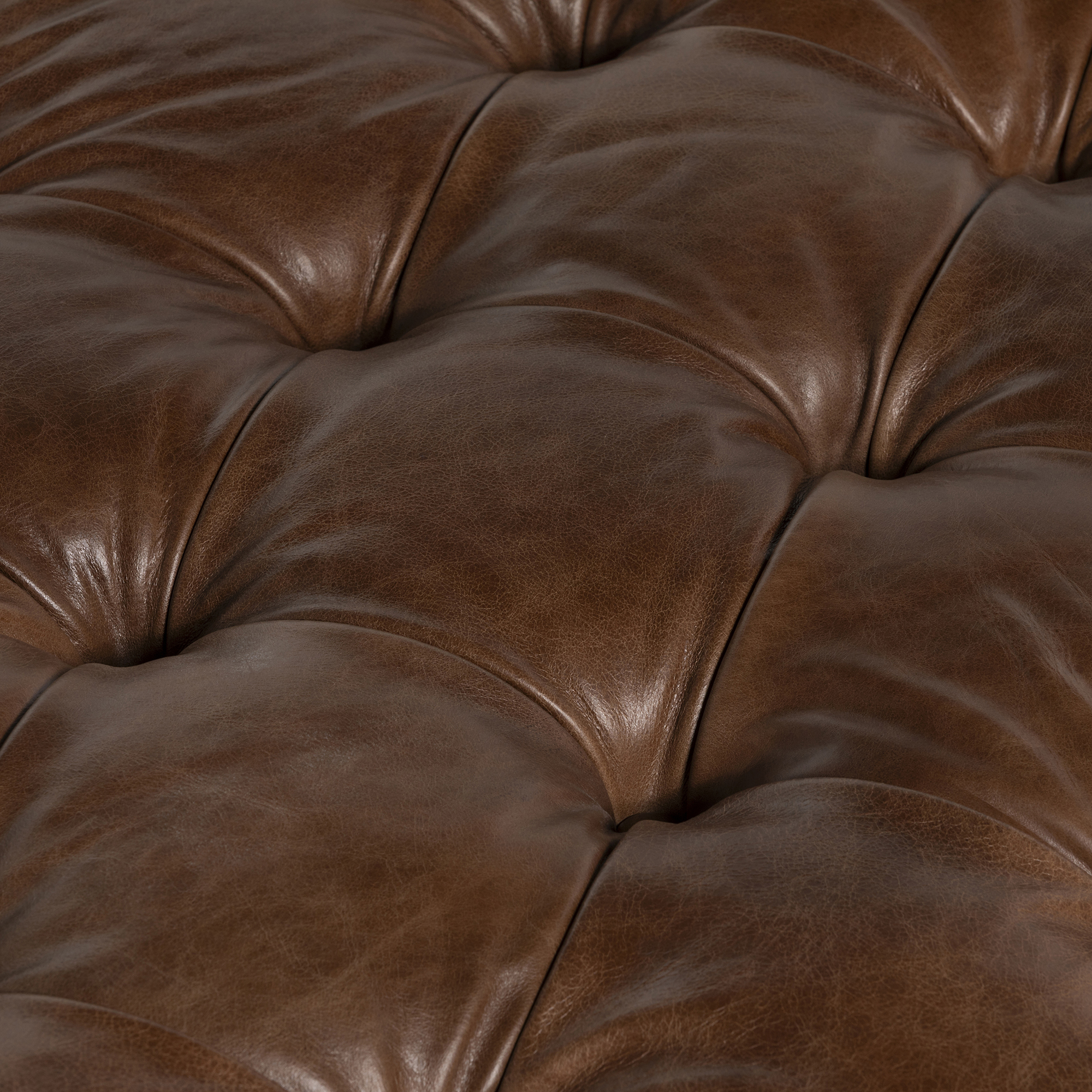 Taunton Brown Leather Footstool, In Roaming Valley body, Antique Brass Studs