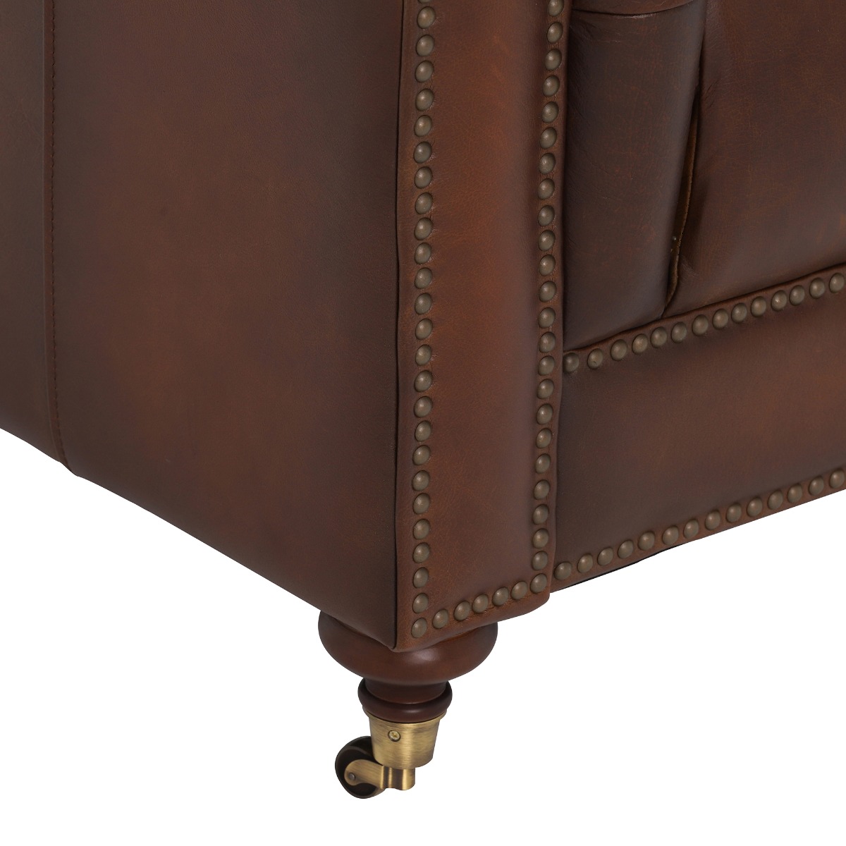 Ullswater Leather Chesterfield 2 Seater Sofa, Vintage Tabac Brown Body, Brass Studs