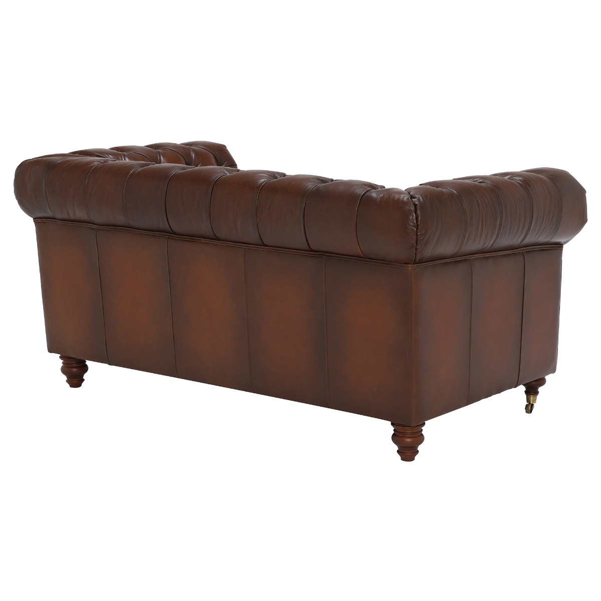 Ullswater Leather Chesterfield 2 Seater Sofa, Vintage Tabac Brown Body, Brass Studs