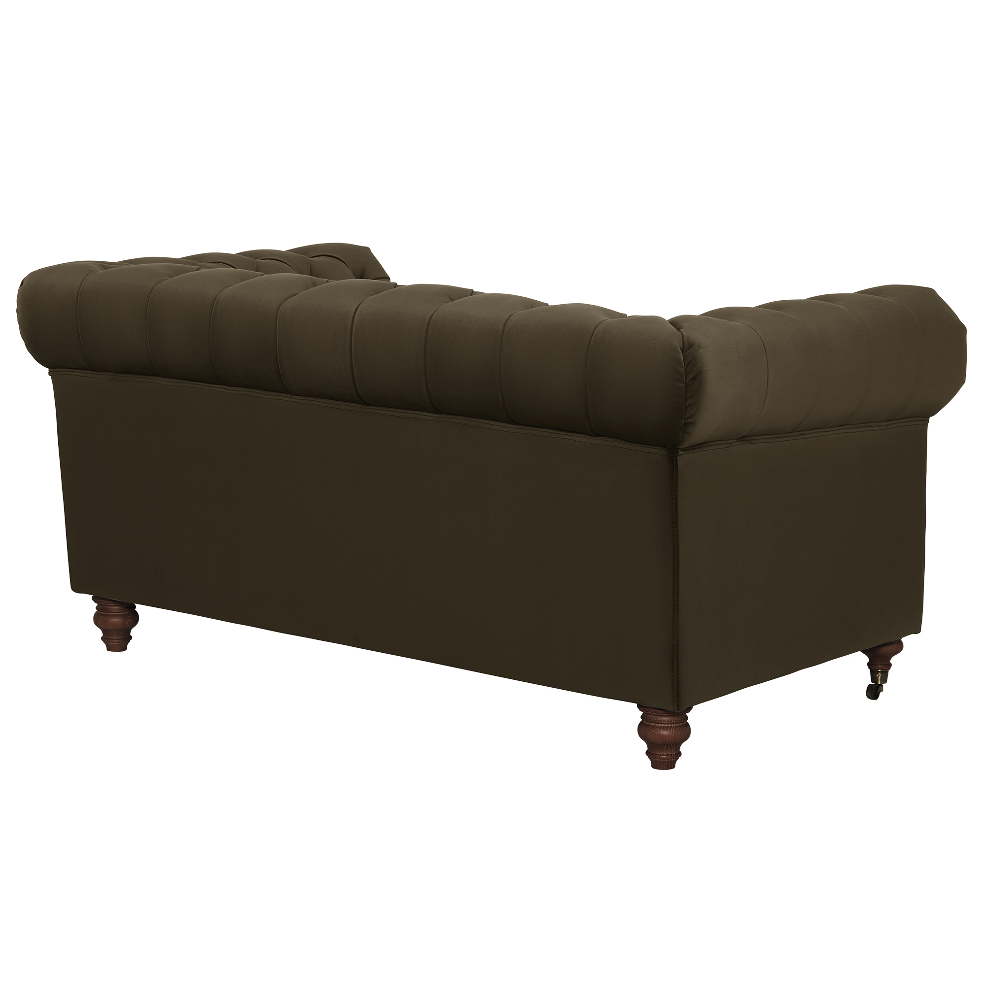 Ullswater Green Velvet Chesterfield 2 Seater Sofa, Aegean Olive Body, Brass Studs