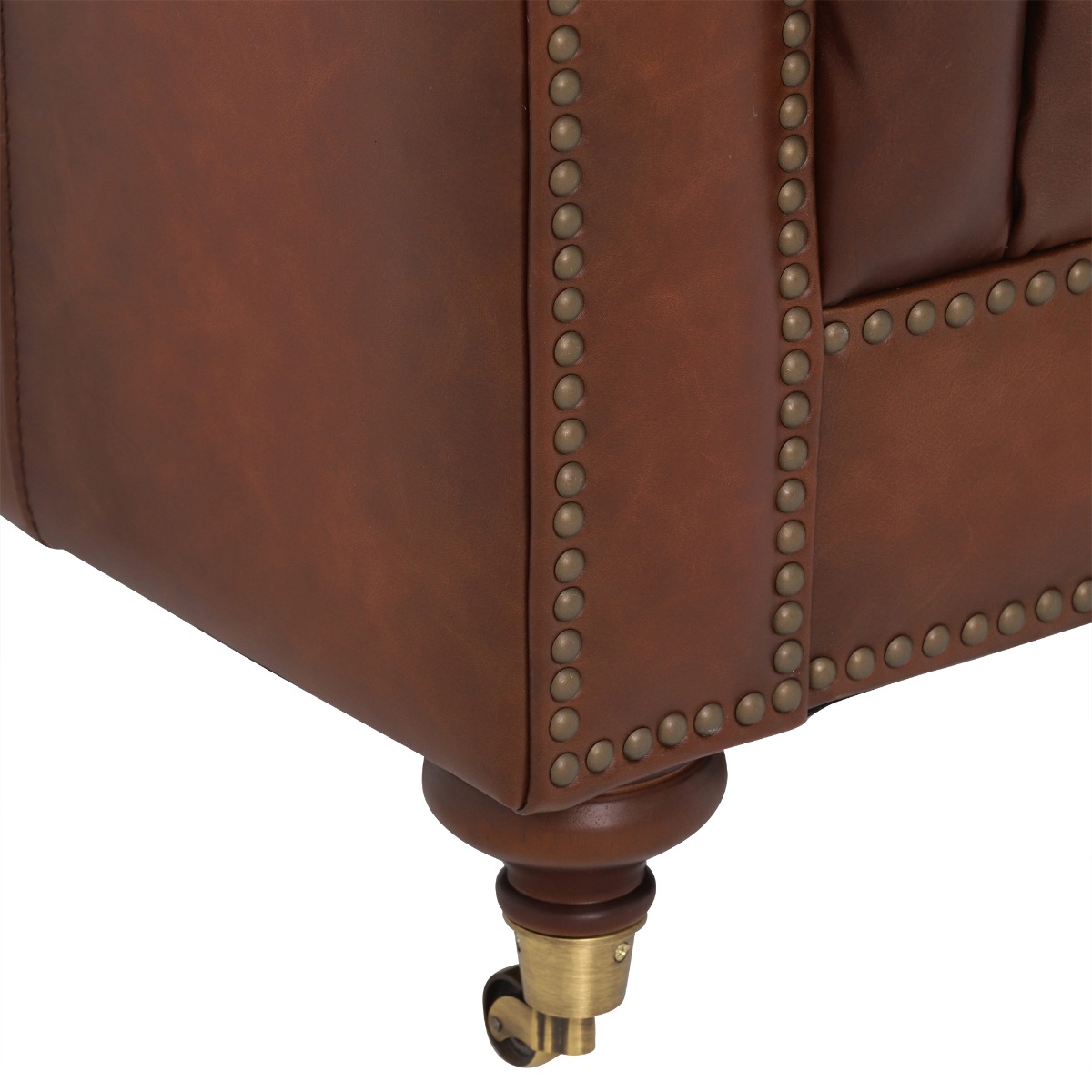 Ullswater Leather Chesterfield 3.5 Seater Sofa, Vintage Tabac Body, Brass Studs