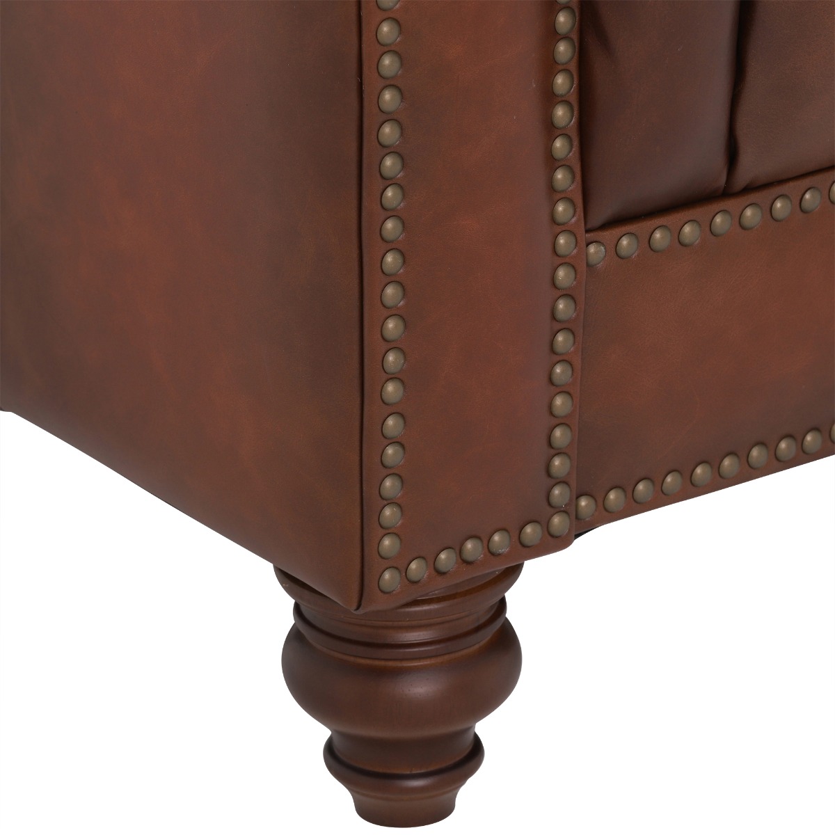 Ullswater Leather Chesterfield 3.5 Seater Sofa, Vintage Tabac Body, Brass Studs