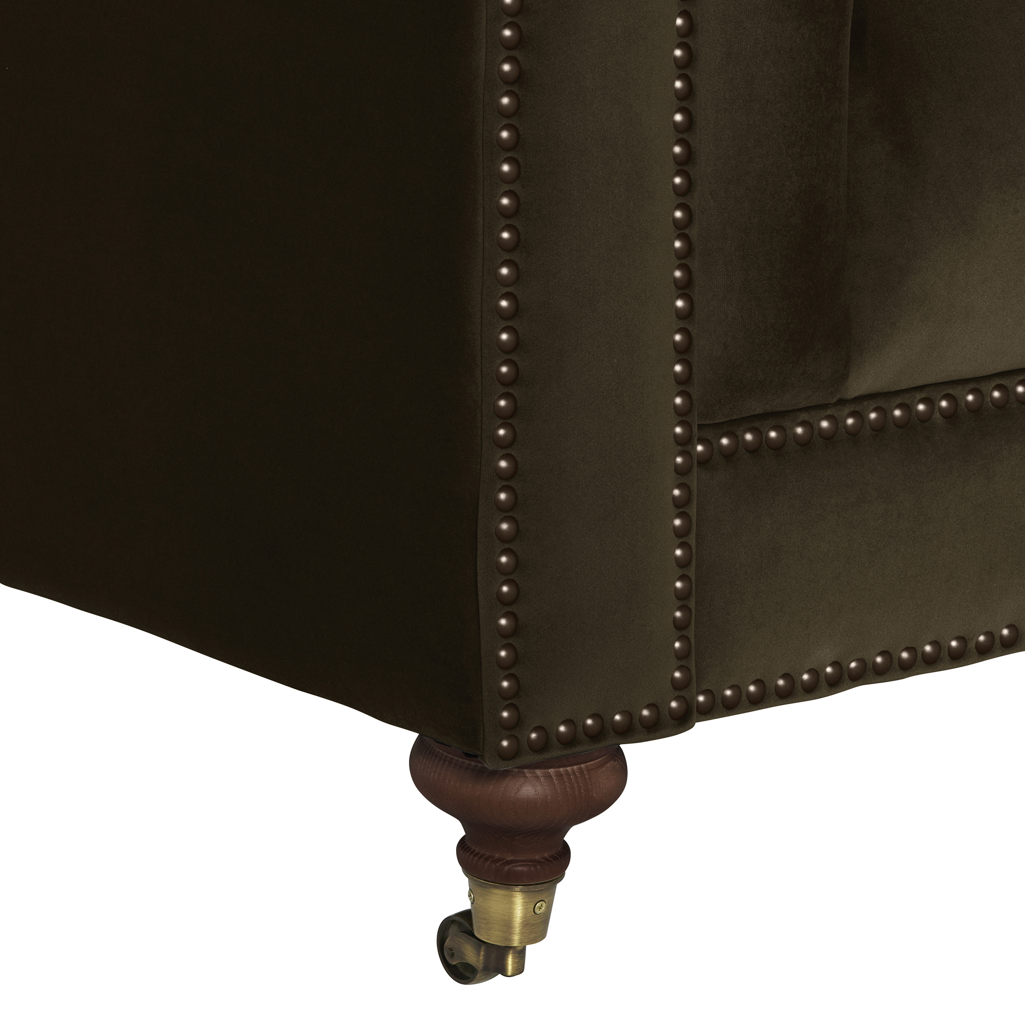 Ullswater Green Velvet Chesterfield 3.5 Seater Sofa, Aegean Olive Body, Brass Studs