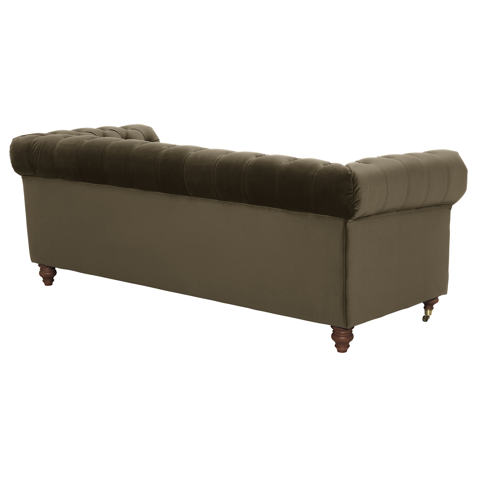 Ullswater Green Velvet Chesterfield 3.5 Seater Sofa, Aegean Olive Body, Brass Studs