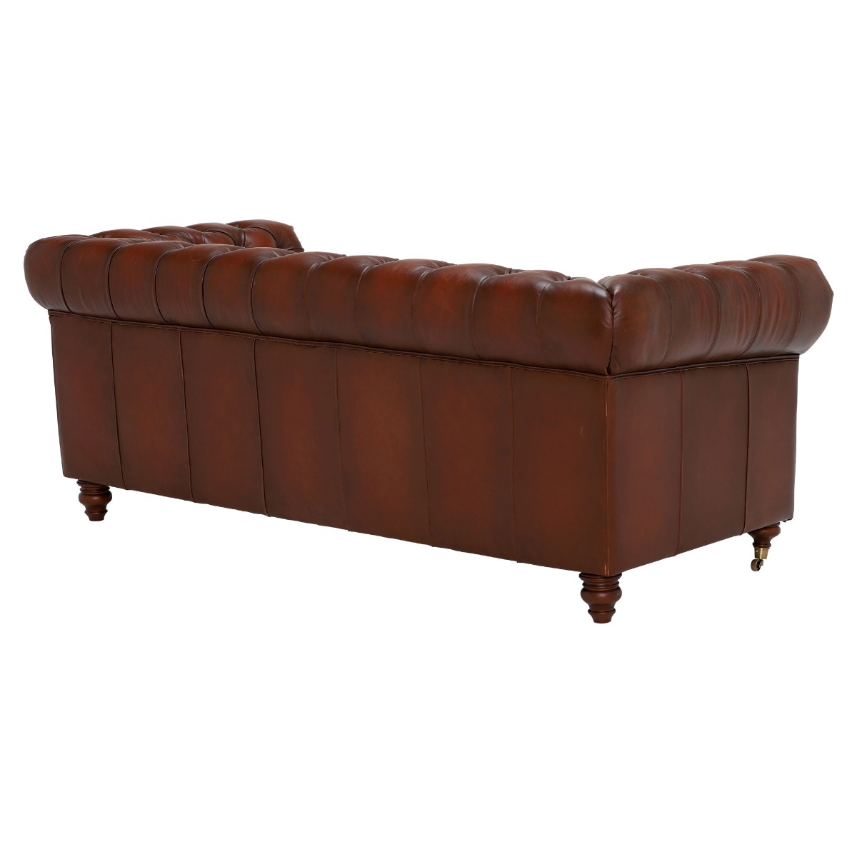 Ullswater Leather Chesterfield 3 Seater Sofa, Vintage Tabac Brown Body, Brass Studs
