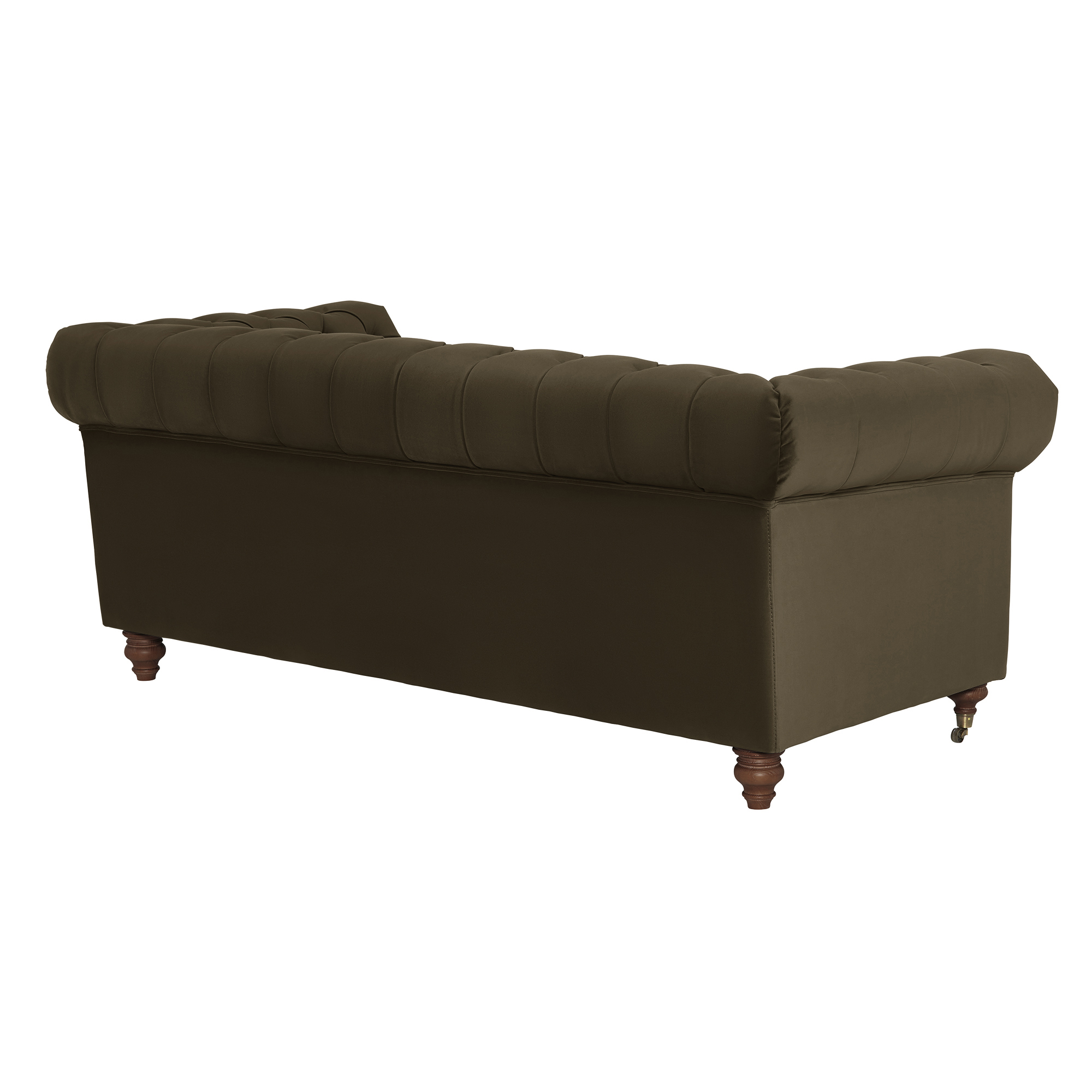 Ullswater Green Velvet Chesterfield 3 Seater Sofa, Aegean Olive Body, Brass Studs