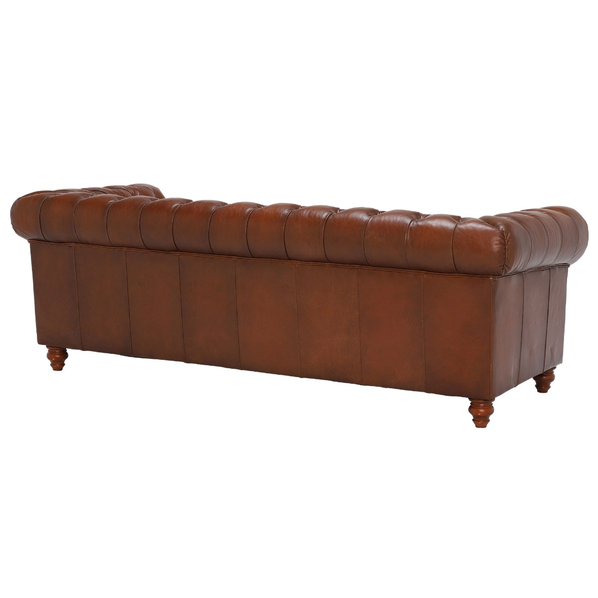 Ullswater Leather Chesterfield 4 Seater Sofa, Vintage Tabac Brown Body, Brass Studs