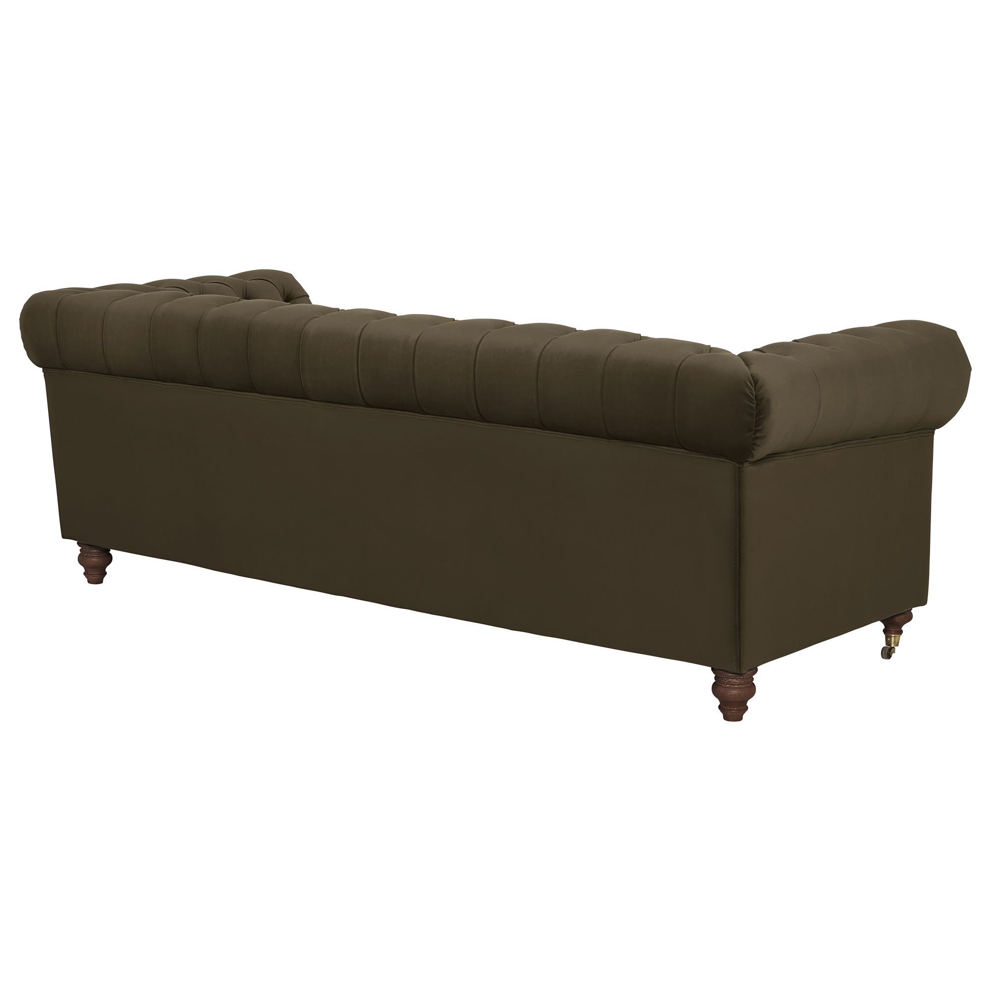Ullswater Green Velvet Chesterfield 4 Seater Sofa, Aegean Olive Body, Brass Studs