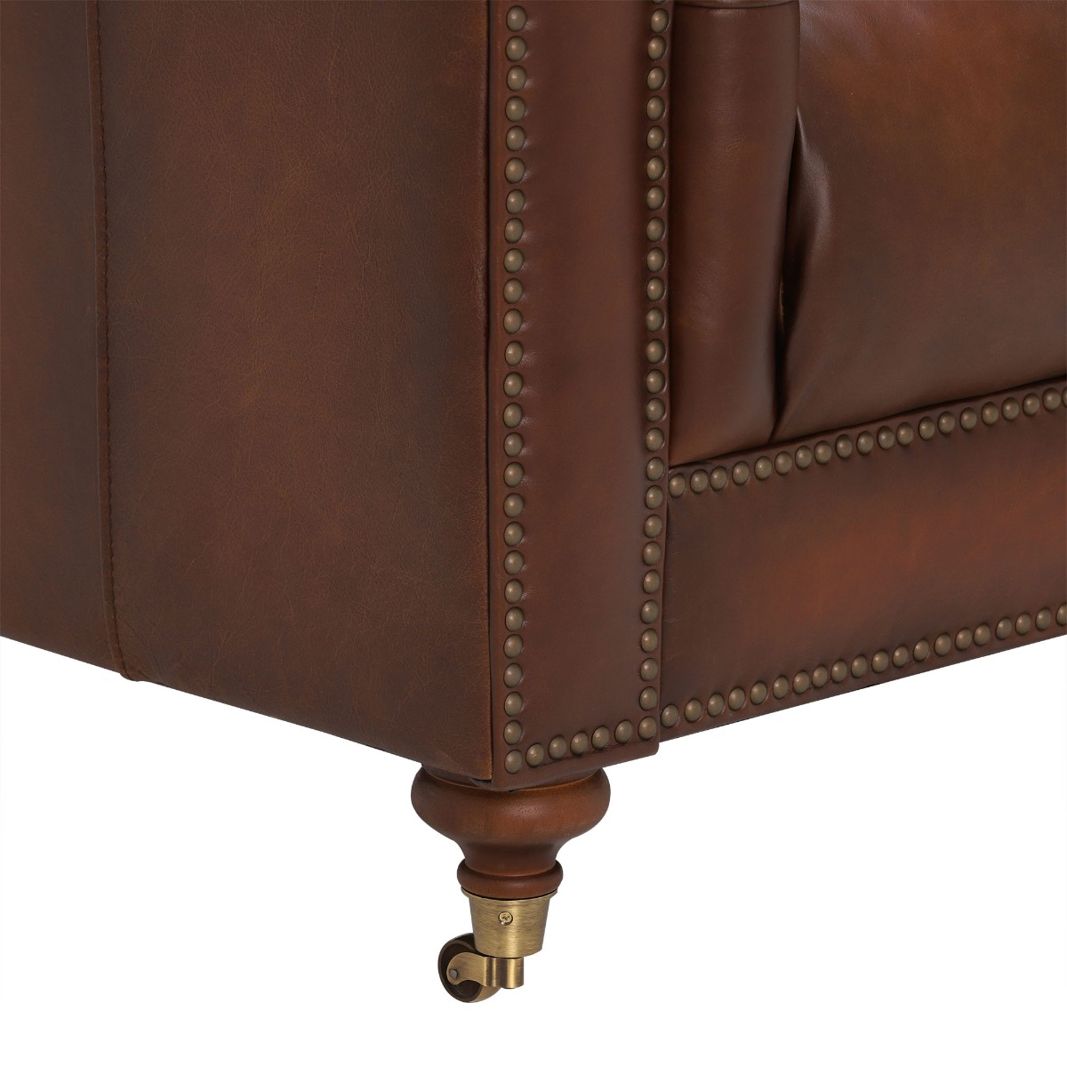 Ullswater Leather Chesterfield Armchair, Vintage Tabac Brown Body, Brass Studs