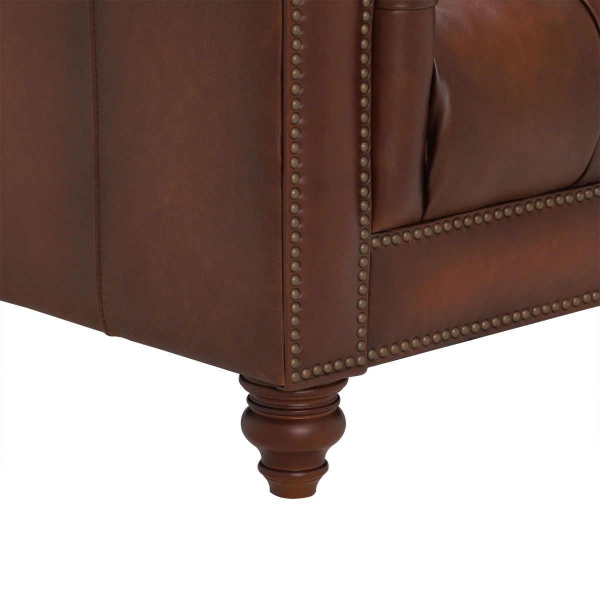 Ullswater Leather Chesterfield Armchair, Vintage Tabac Brown Body, Brass Studs