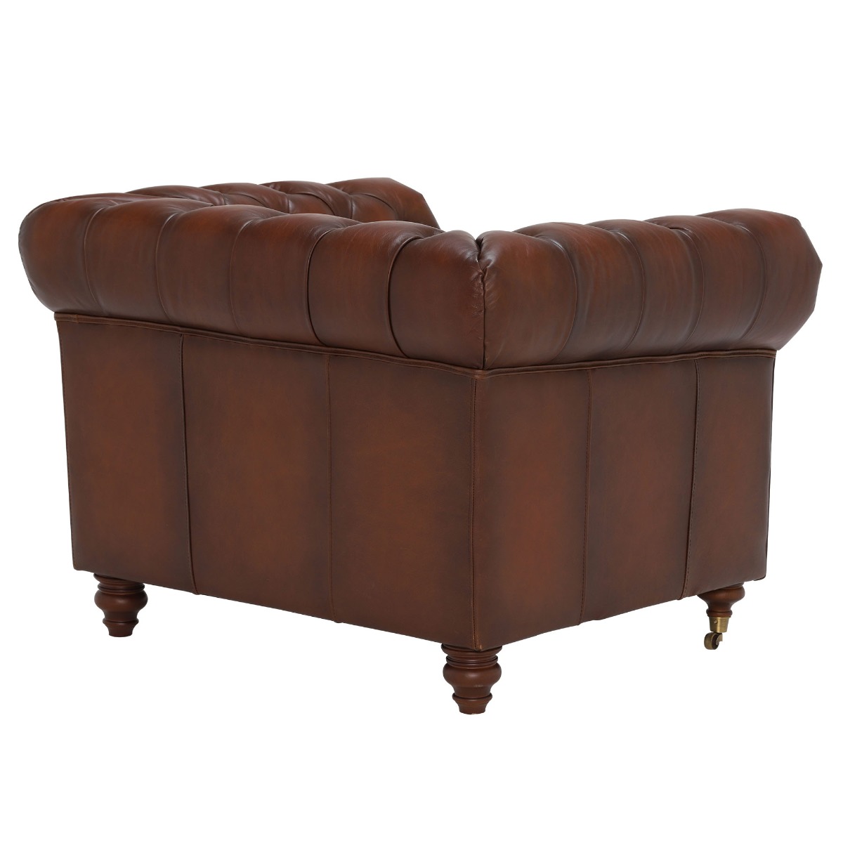 Ullswater Leather Chesterfield Armchair, Vintage Tabac Brown Body, Brass Studs