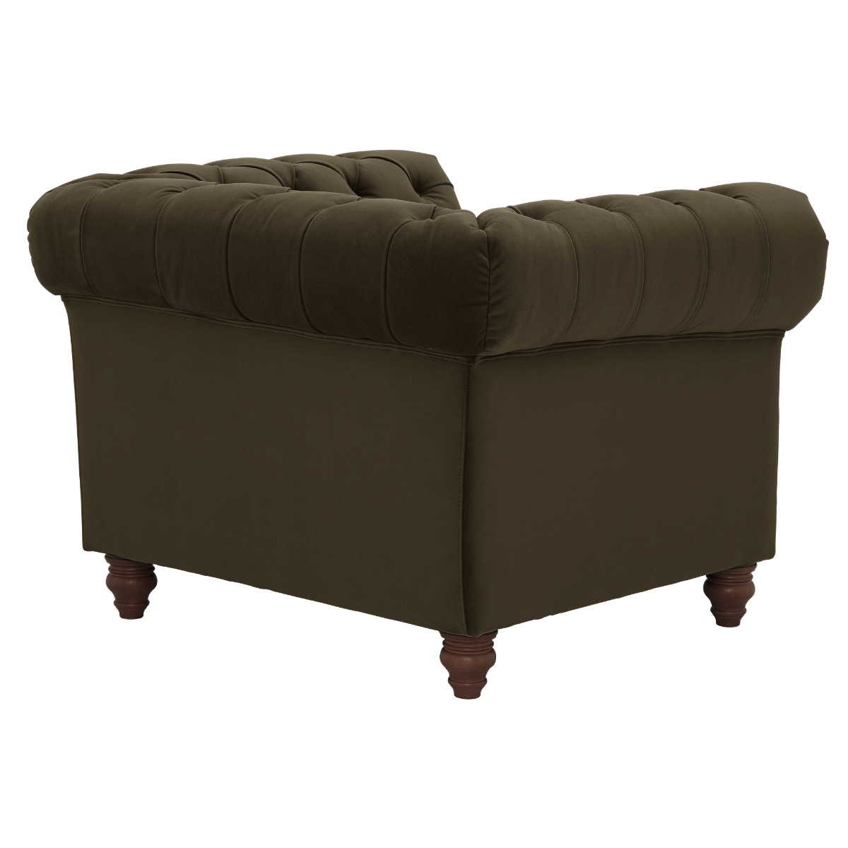 Ullswater Green Velvet Chesterfield Armchair, Aegean Olive Body, Brass Studs