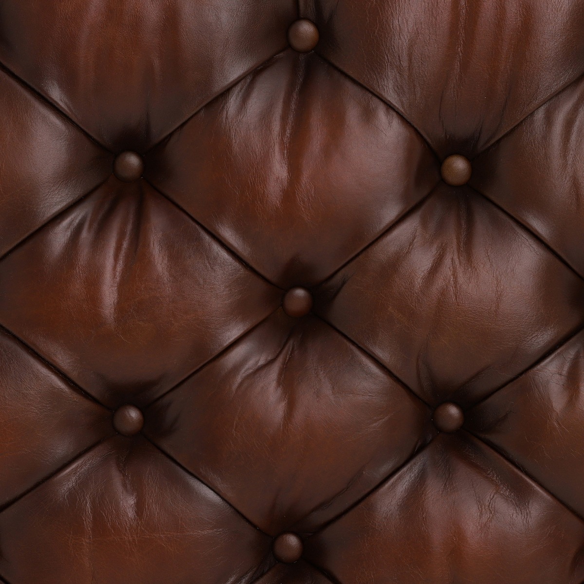 Ullswater Leather Buttoned Rectangular Footstool, Vintage Tabac Brown Body, Brass Studs