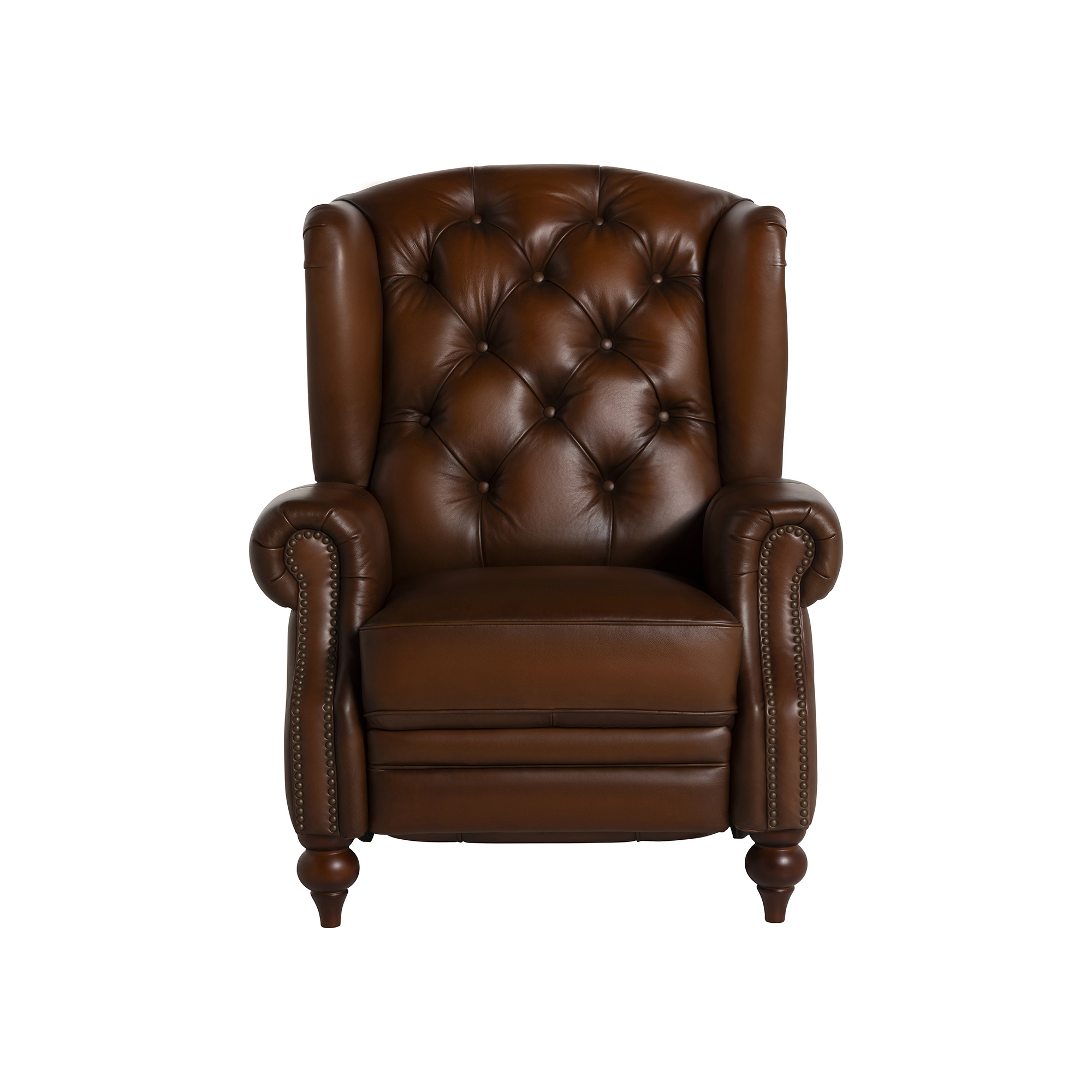 Ullswater Brown Leather Buttoned Armchair With Electric Reclining, Vintage Tobacco, Brass Studs, Mahogany Feet