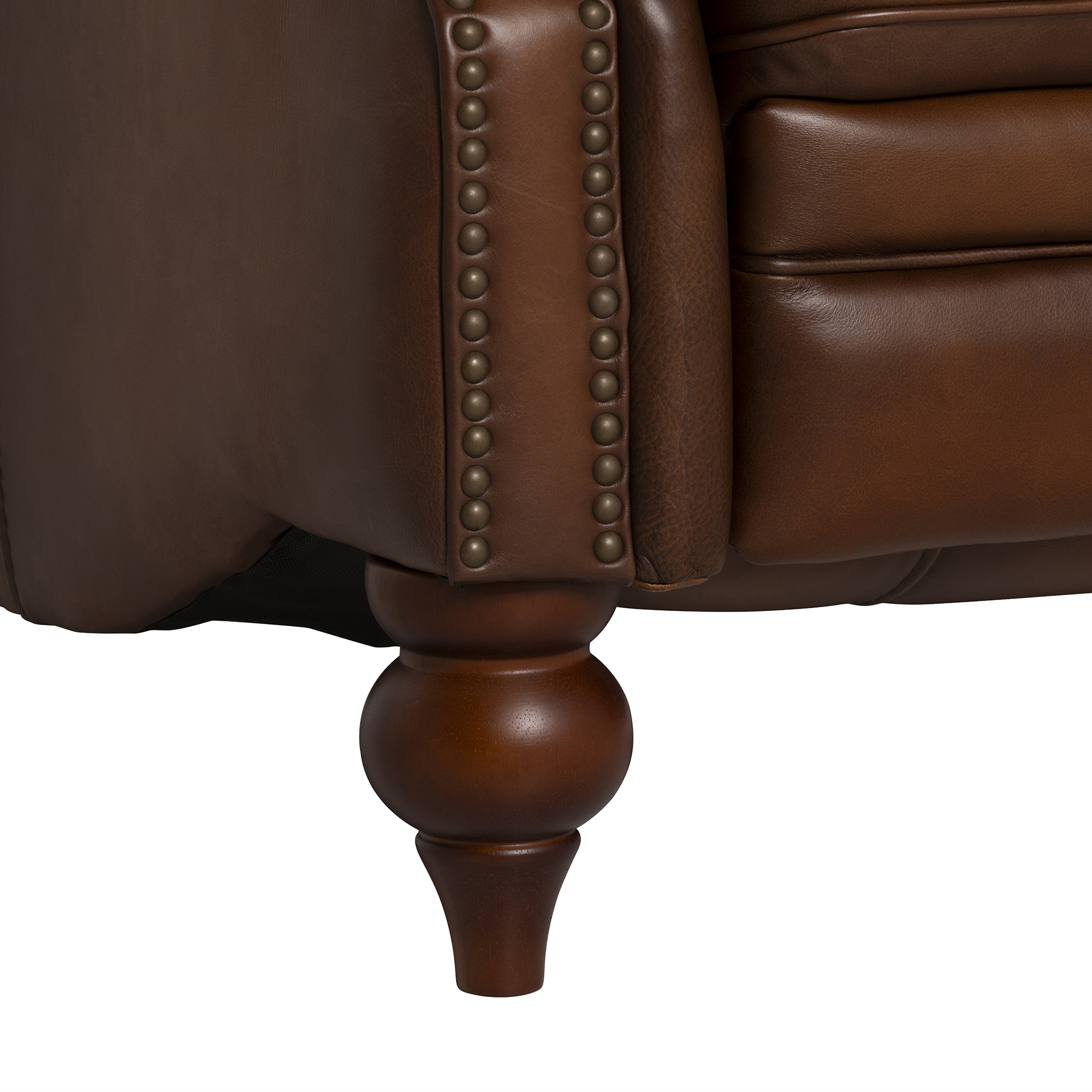 Ullswater Brown Leather Buttoned Armchair With Electric Reclining, Vintage Tobacco, Brass Studs, Mahogany Feet