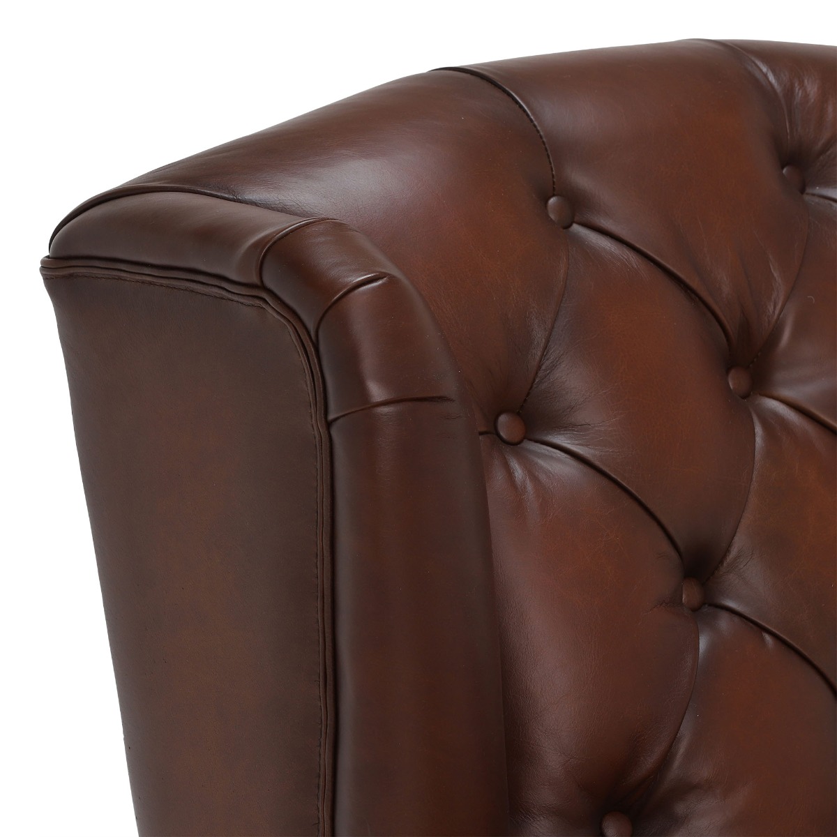 Ullswater Leather Buttoned Wing Chair, Vintage Tabac Body, Brass Studs