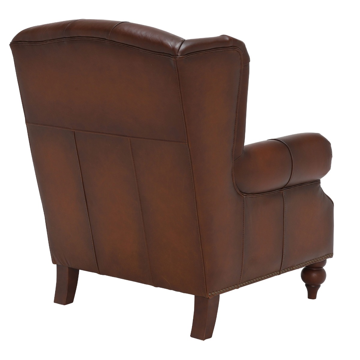 Ullswater Leather Buttoned Wing Chair, Vintage Tabac Body, Brass Studs