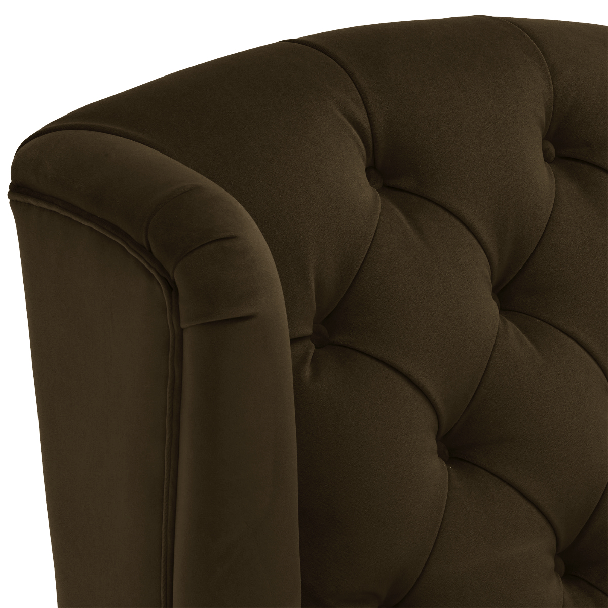 Ullswater Green Velvet Buttoned Wing Chair, Aegean Olive Body, Brass Studs