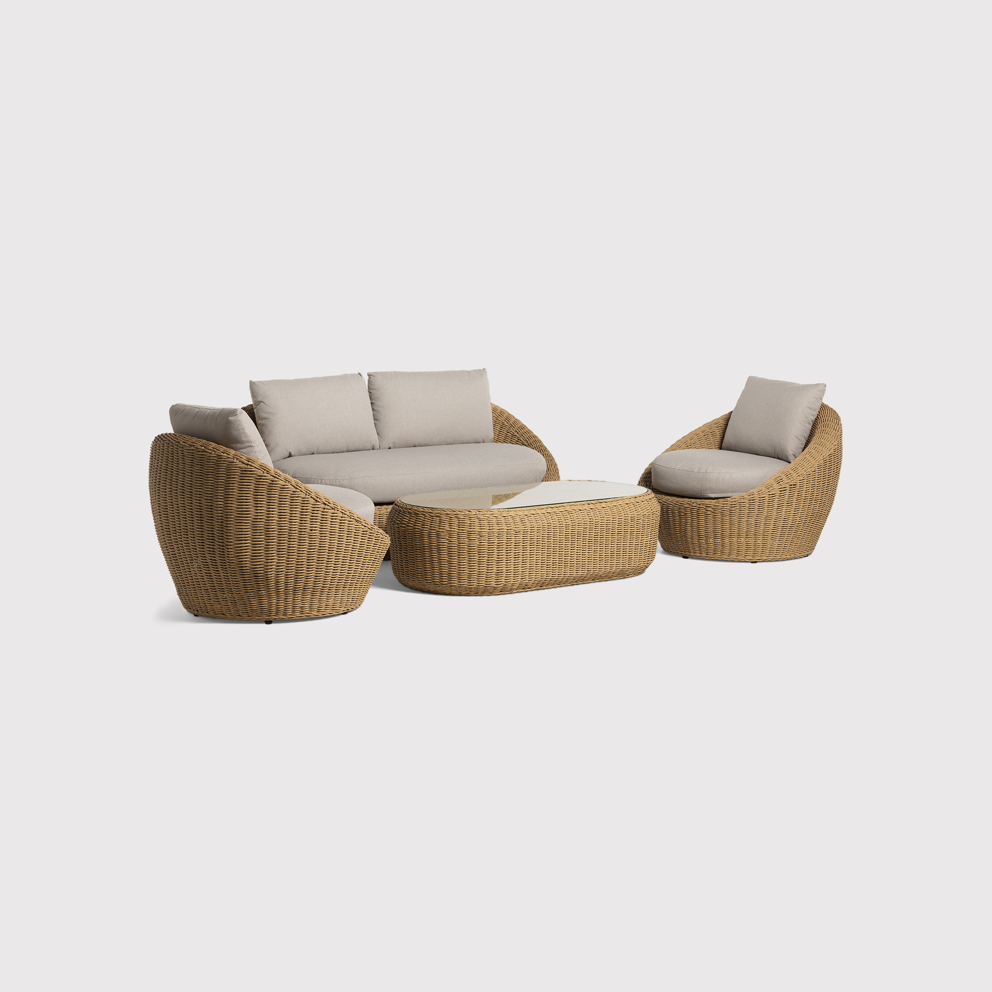 Bali Natural Wicker Garden Sofa Set, Seats 4, Slate Cement Top, Aluminium Frame