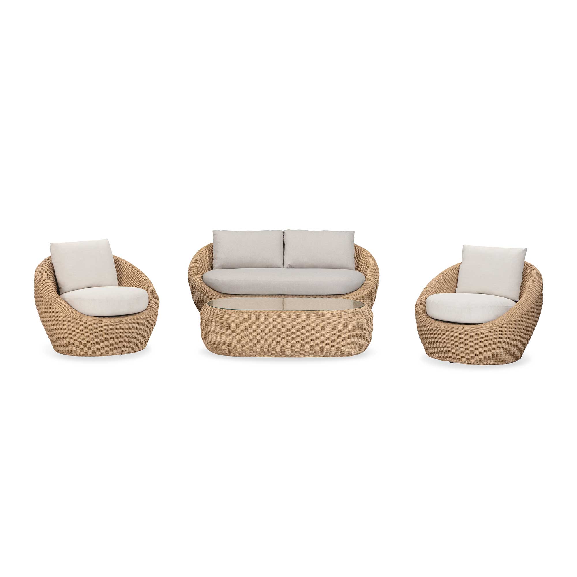 Bali Natural Wicker Garden Sofa Set, Seats 4, Slate Cement Top, Aluminium Frame