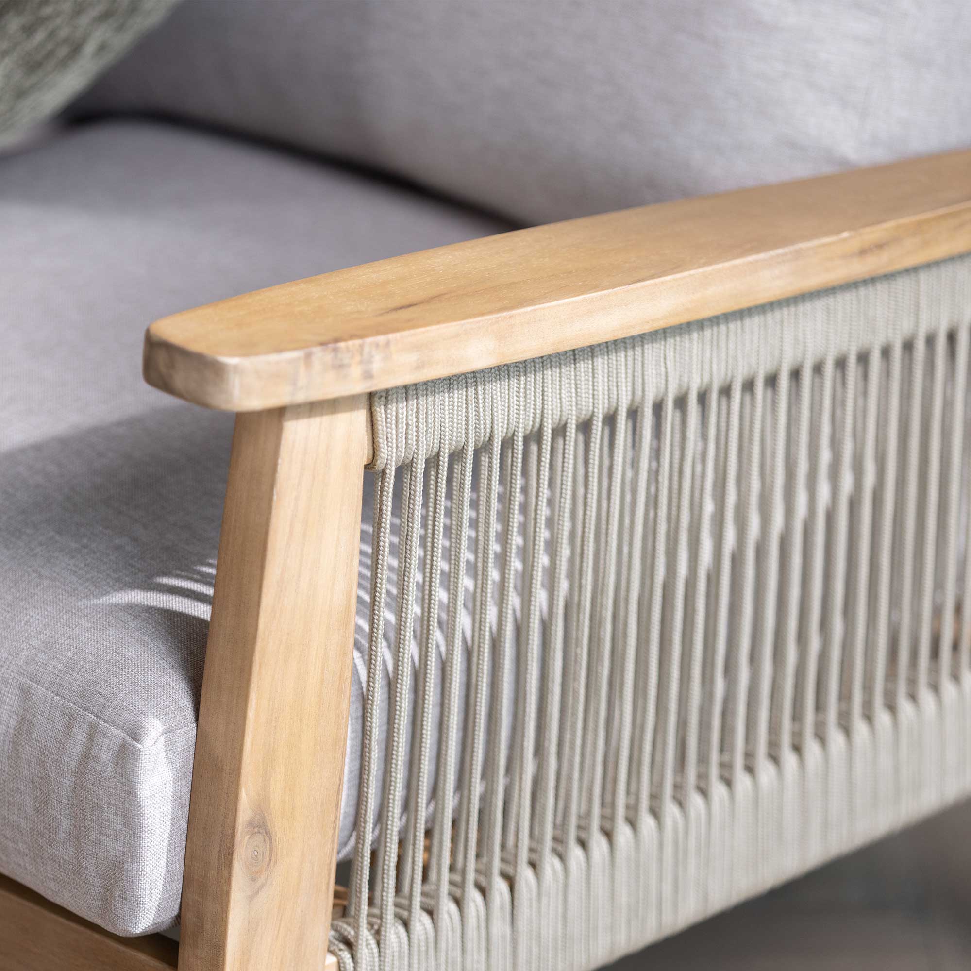 Madrid Light Wood and Weaved Rope Garden Sofa Set, Seats 5, Acacia Light Teak and Round Rope