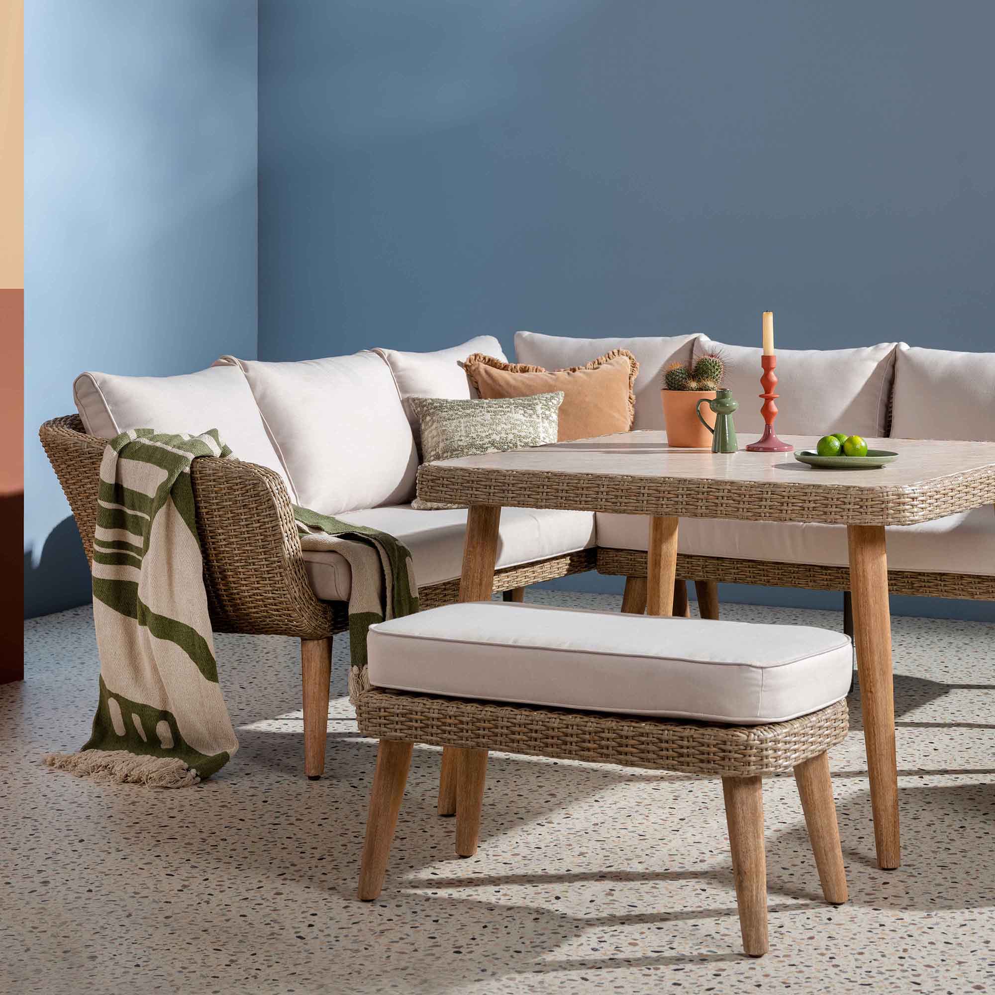 Sirmione 8 Seater Wicker and Wood Garden Corner Dining Set