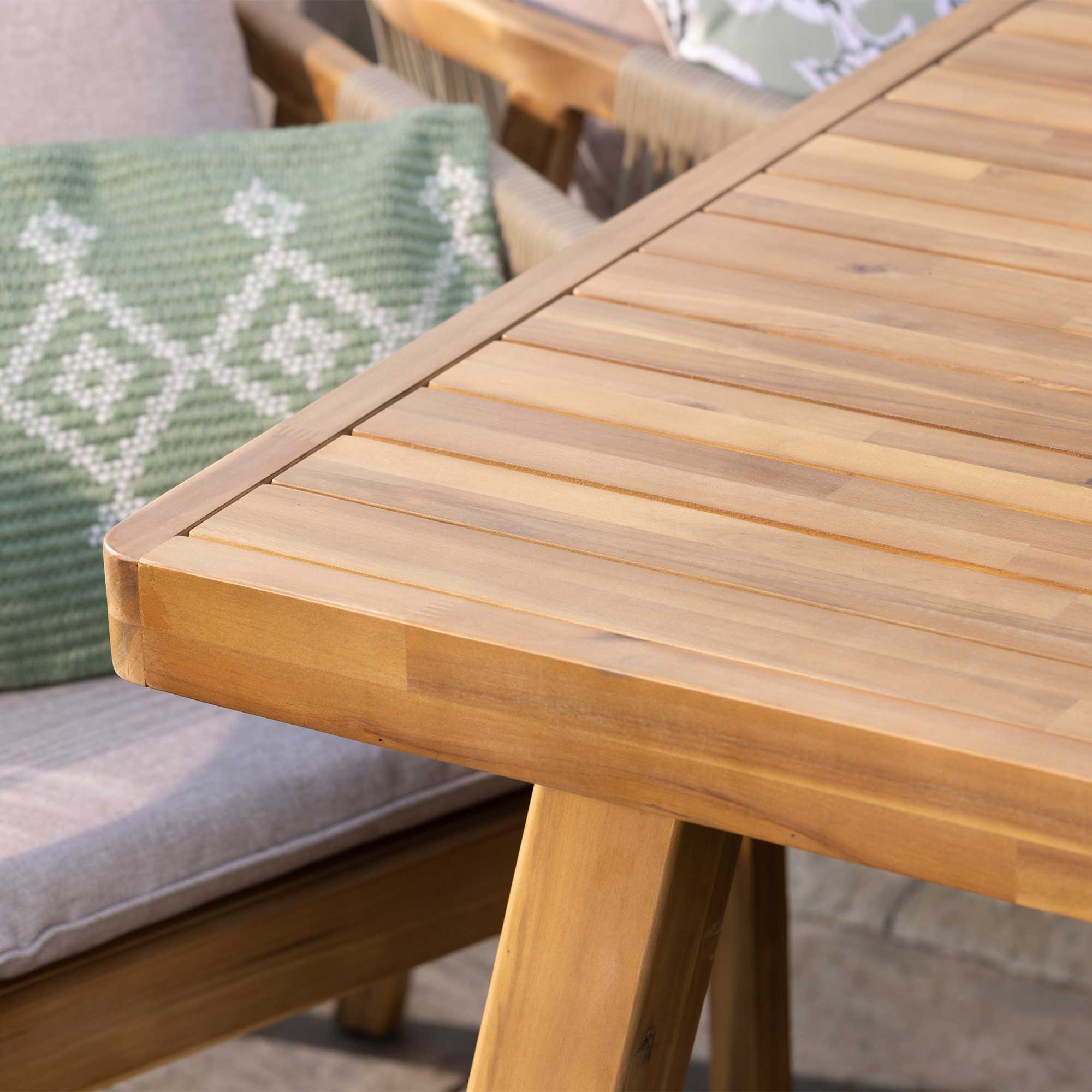 Tavira Acacia Wood Garden Table and Rope Chairs, Seats 6, Taupe Fabric