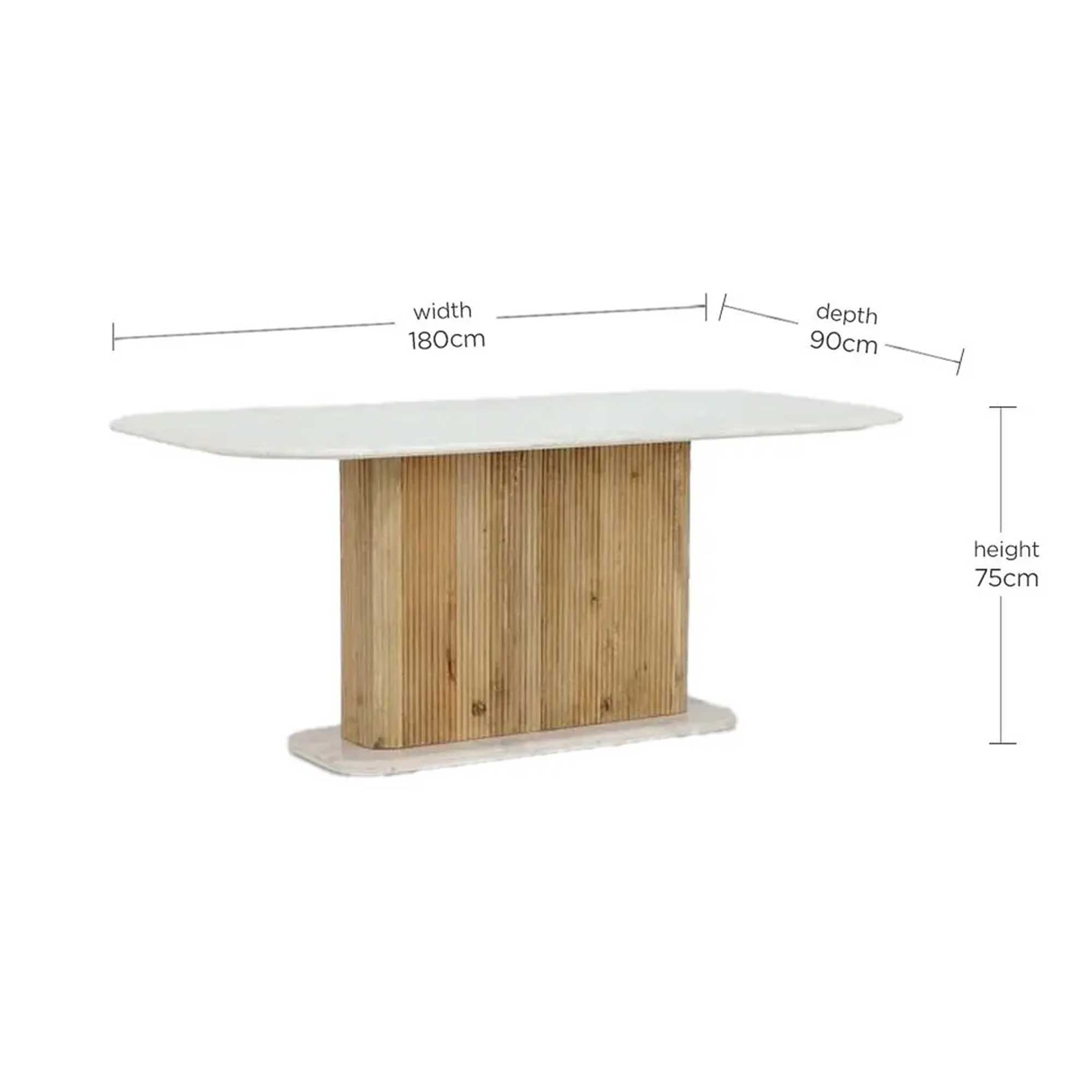 Fuji Dining Table 180cm - Bleached Mango and White Marble