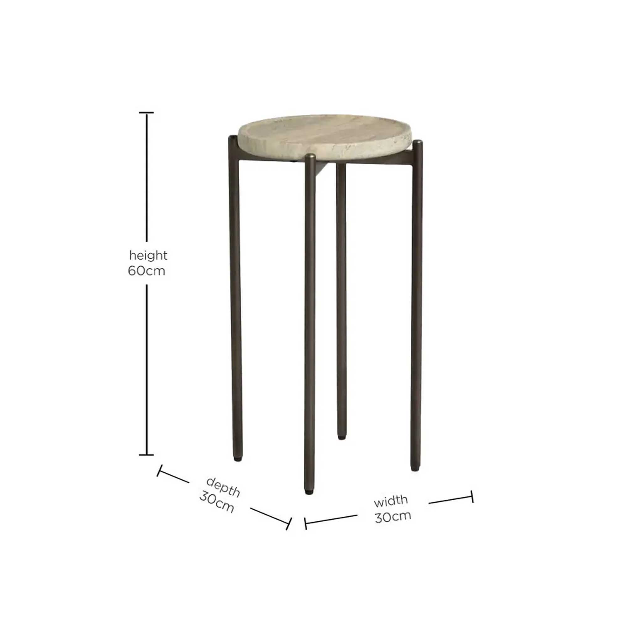 Ryde Tall Dark Travertine Side Table - Faux Travertine and Chocolate Brown, Gard25