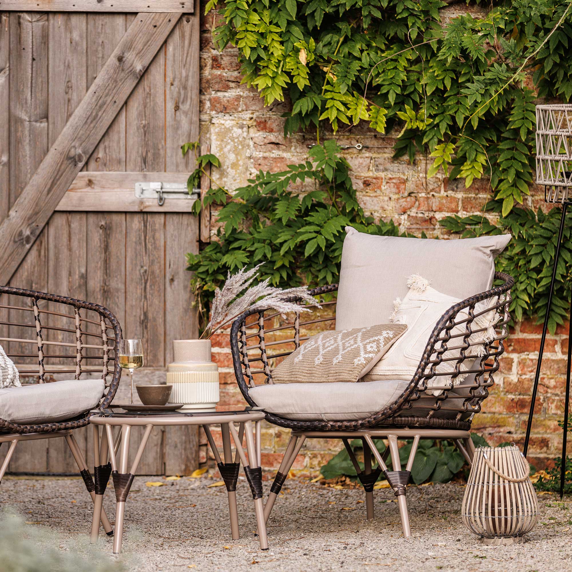 Bergamo Brown Wicker Garden Bistro Set, Seats 2