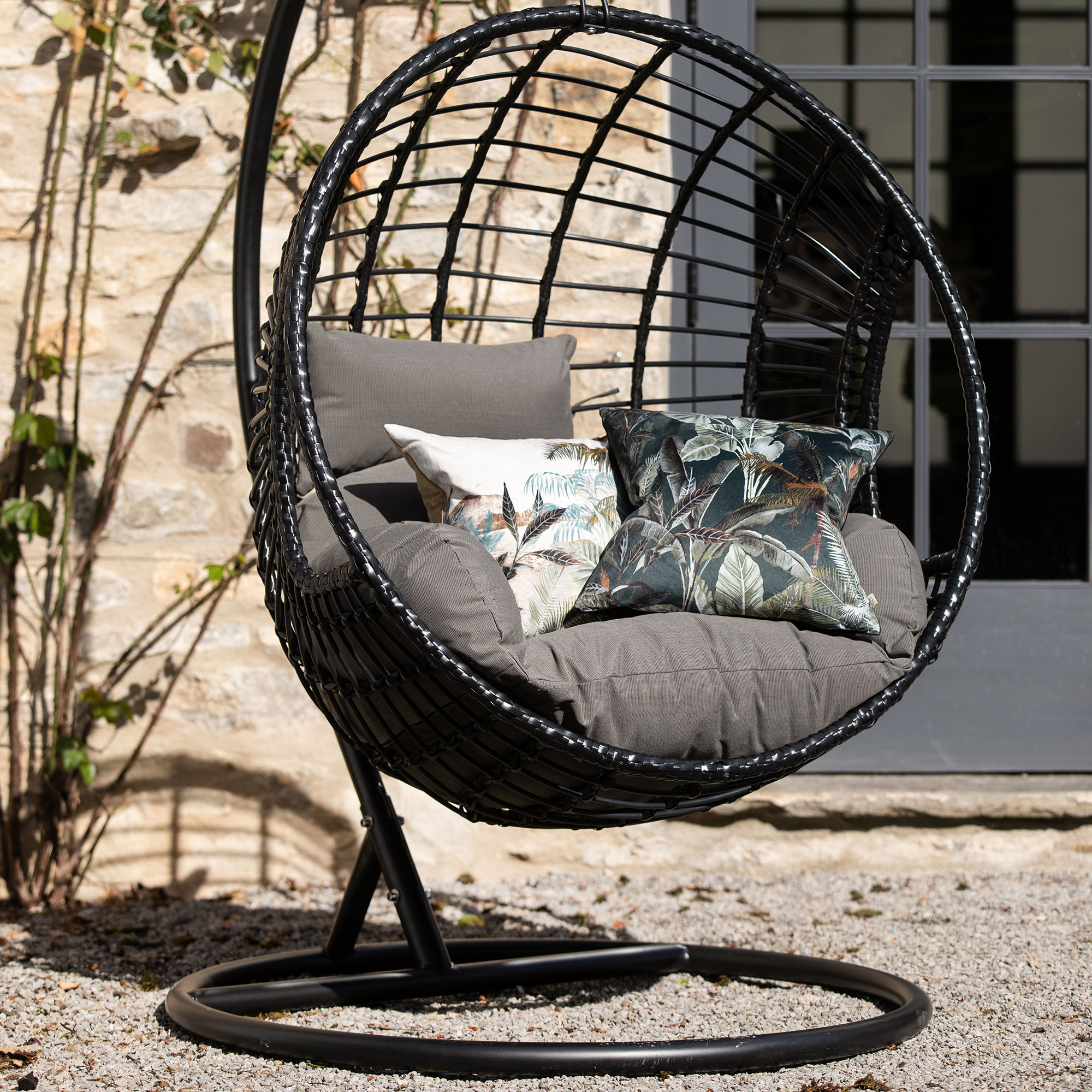 Castello Black Garden Swing Egg Chair With Black Frame