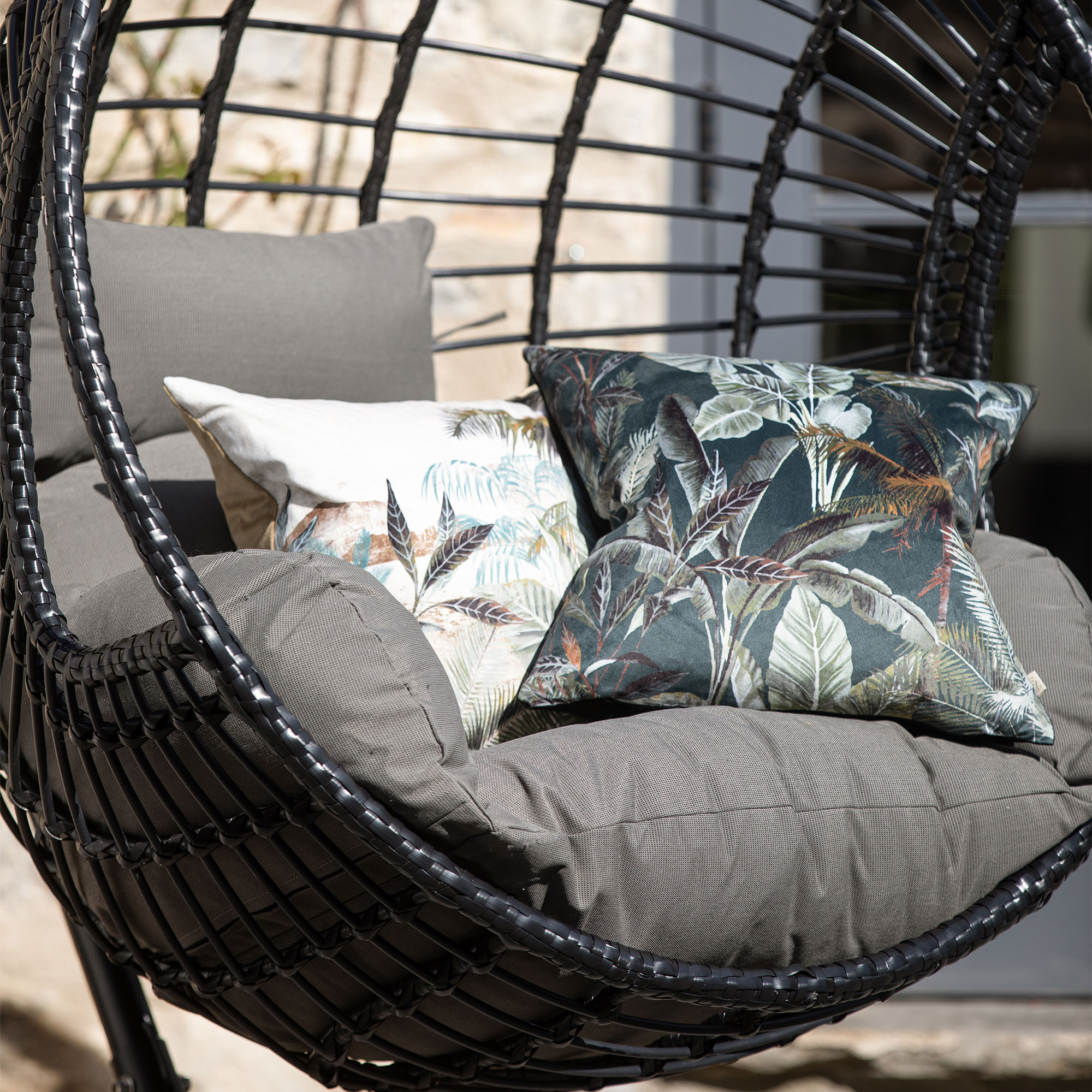 Castello Black Garden Swing Egg Chair With Black Frame