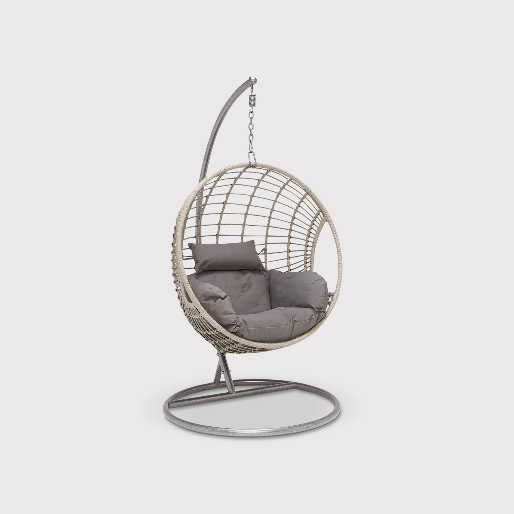 Castello Natural Garden Swing Egg Chair With Grey Frame, Grey Hanging Frame