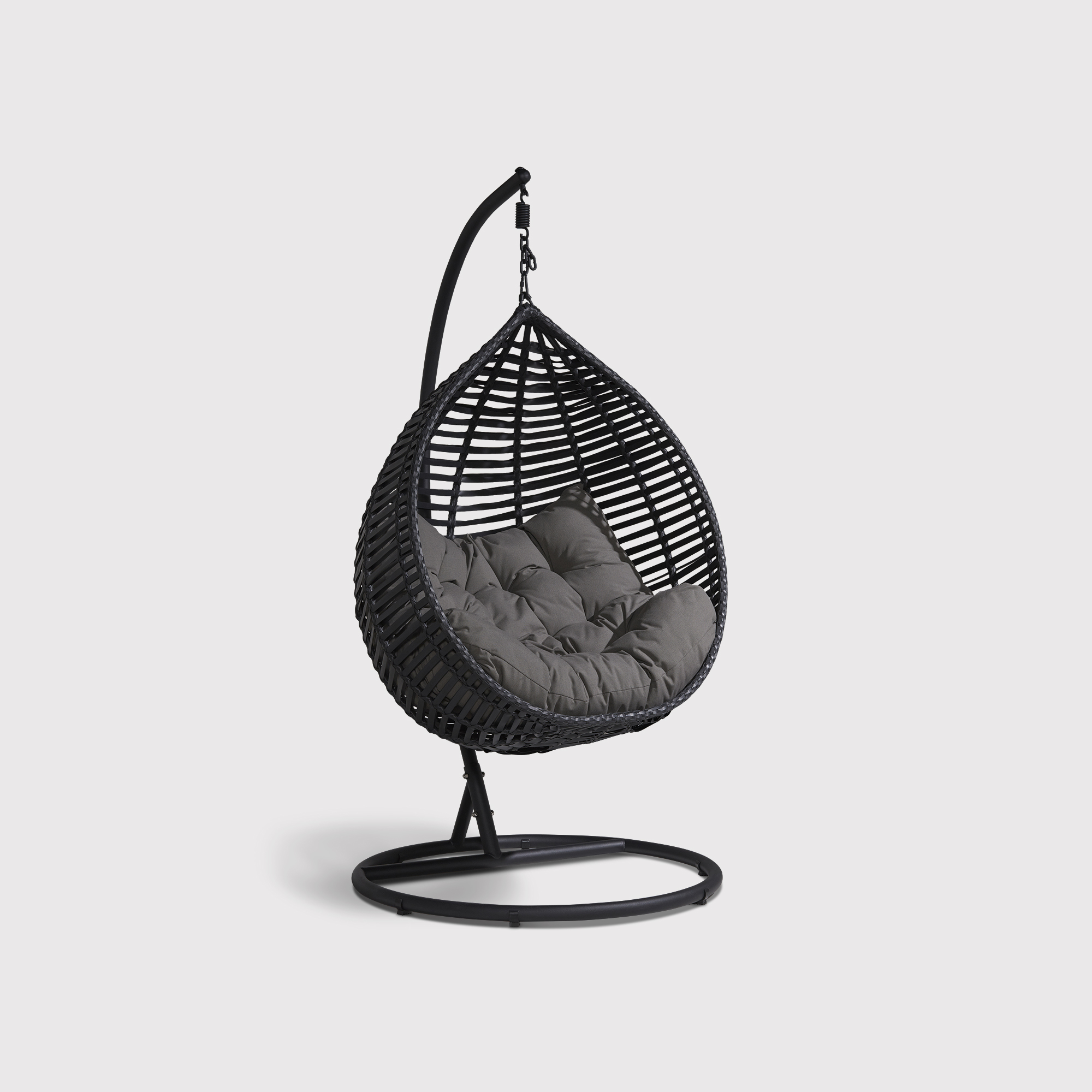 Garcia Black Hanging Garden Egg Chair, Dark Grey Cushions