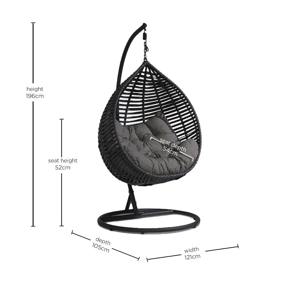 Garcia Black Hanging Garden Egg Chair, Dark Grey Cushions