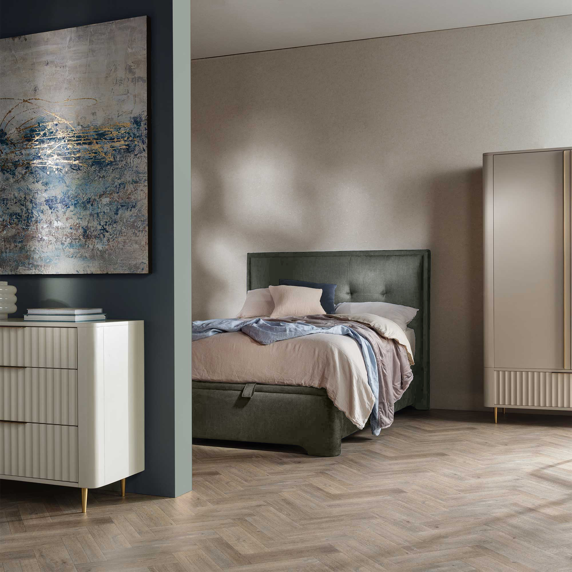 Ripley Green Fabric King Ottoman Bed Frame