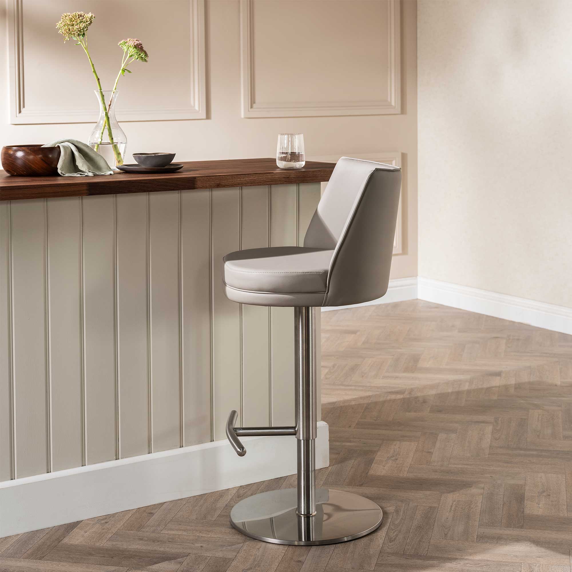 Albion Barstool - PU 21 Beige Grey + Stainless Steel Base