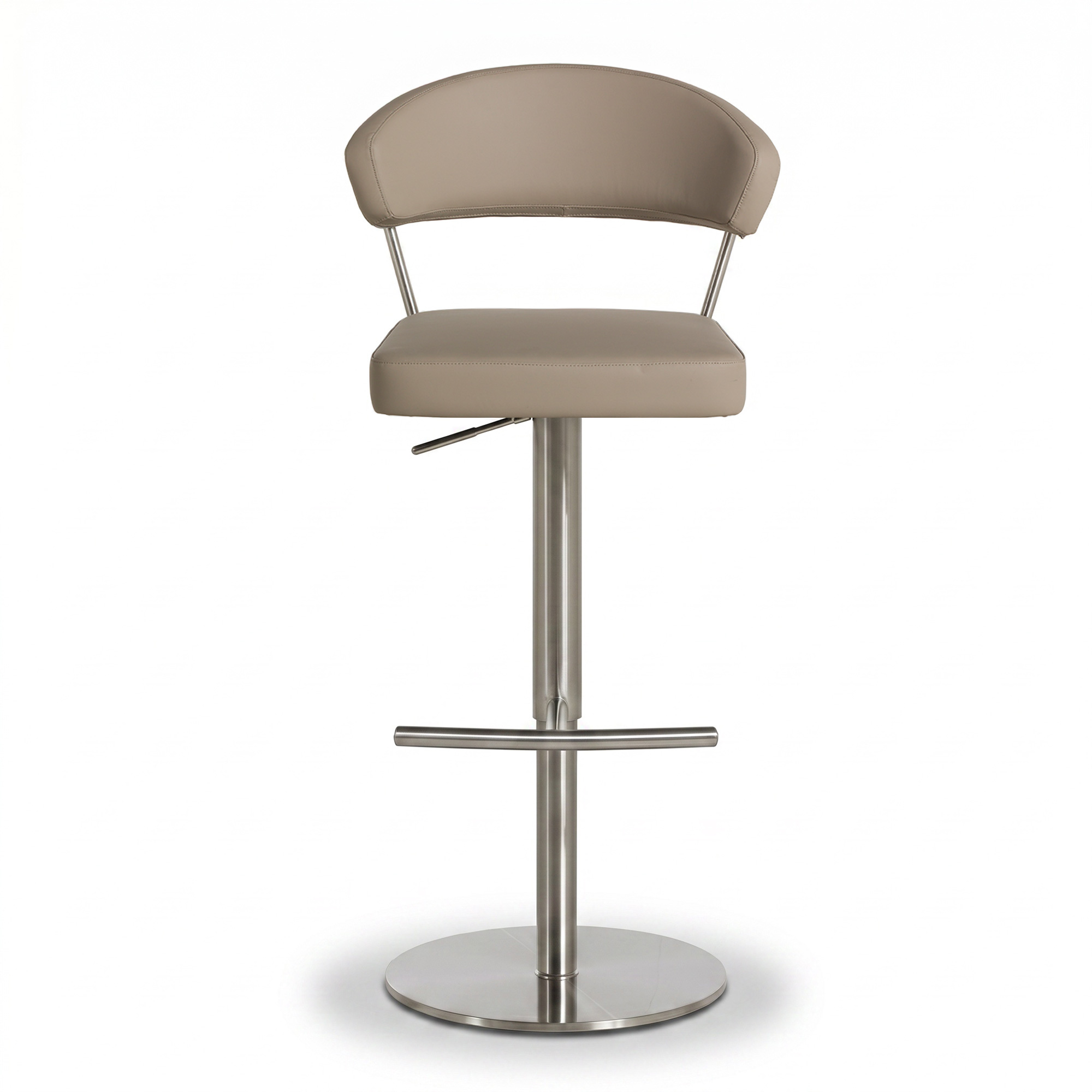 Bruin Beige Grey Open Back Faux Leather Bar Stool with Adjustable Base