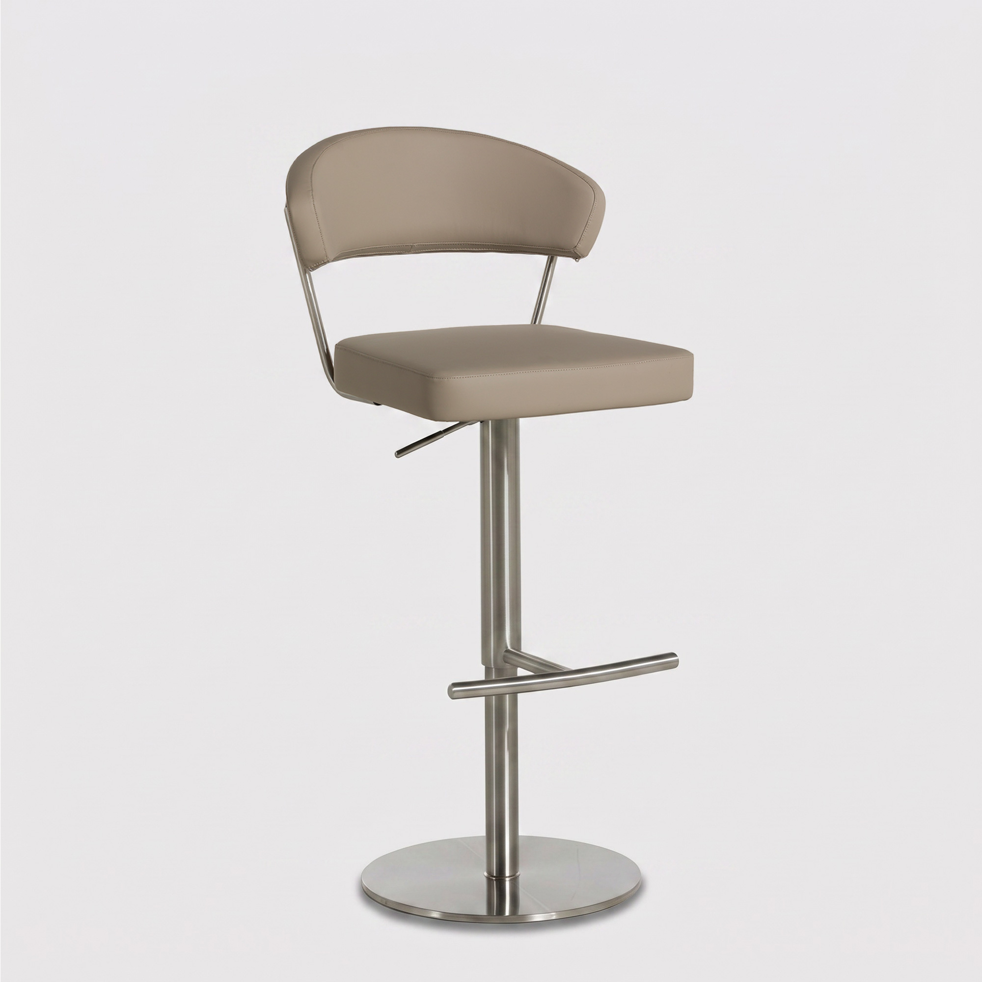 Bruin Beige Grey Open Back Faux Leather Bar Stool with Adjustable Base