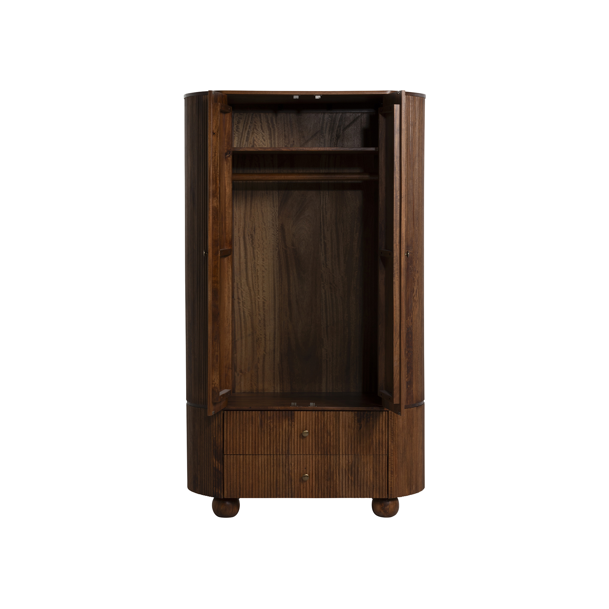 Tasso Fluted Mango Wood 2 Door 2 Drawer Wardrobe, Mango Wood